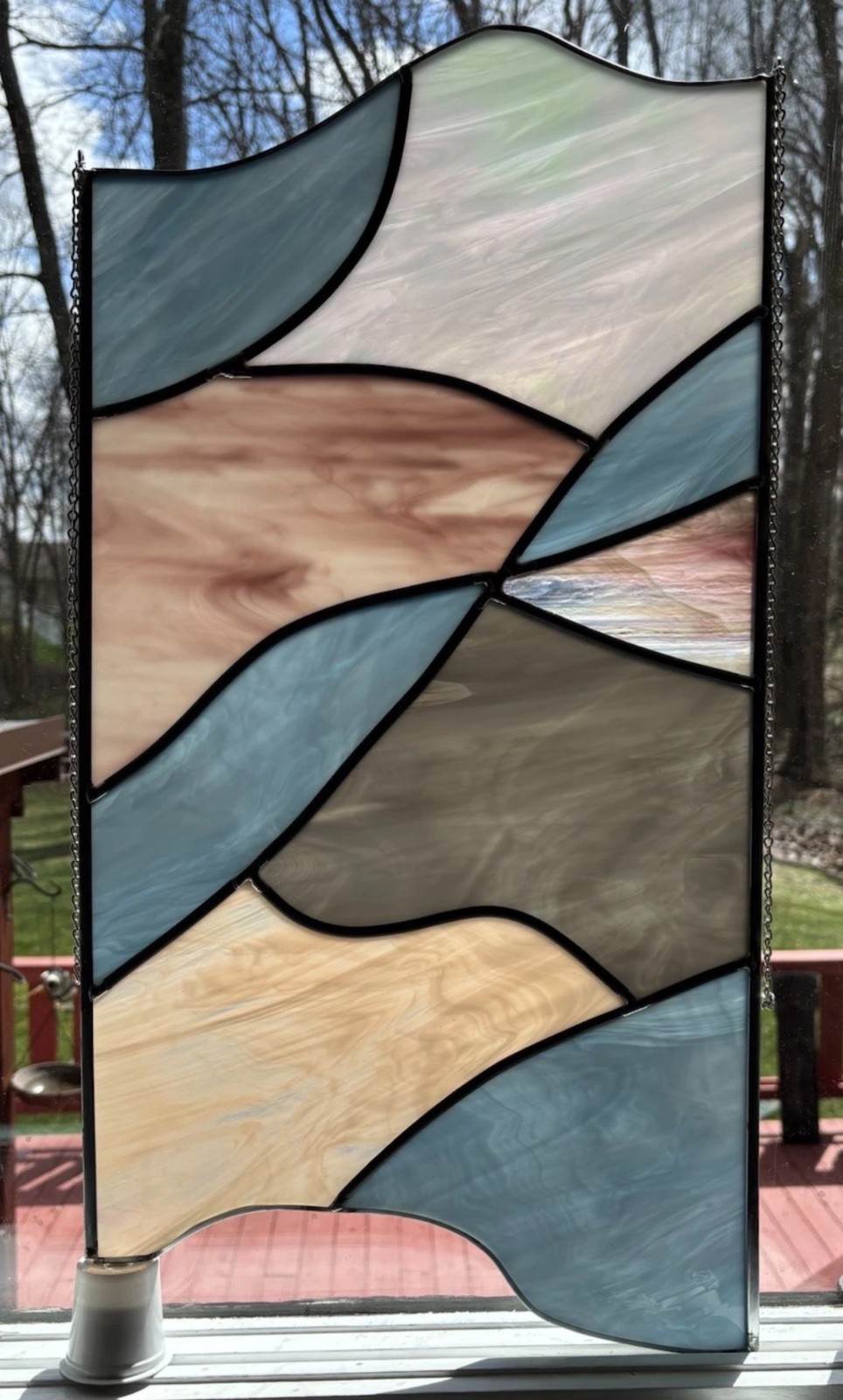 4 Vintage Leaded Stained Glass Hanging Window Panels Iridescent Mosaic Puzzle