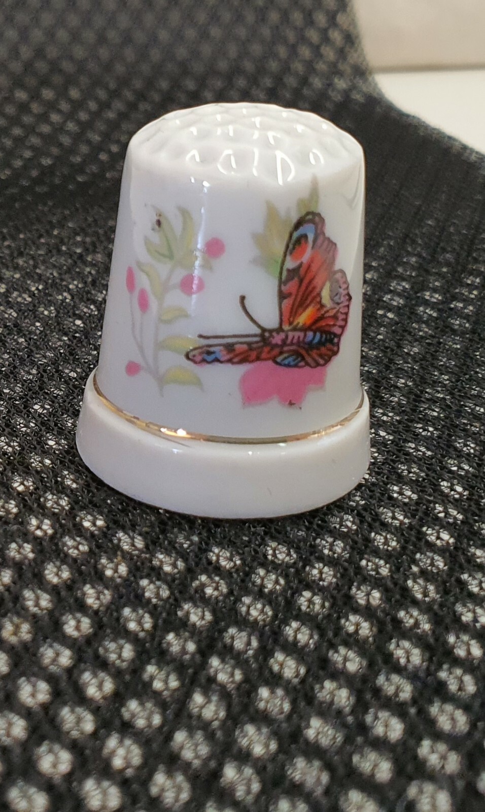 Butterfly Ceramic Thimble 3cm tall Gilt Trim