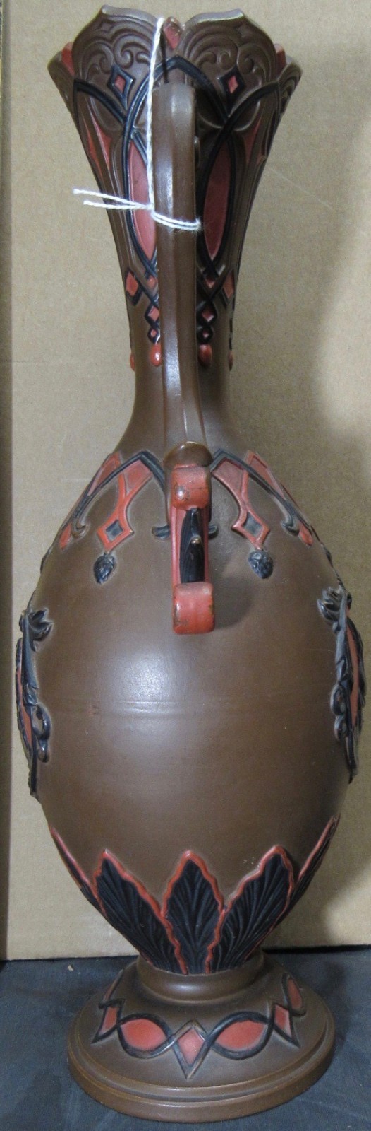 Wilhelm Schiller & Sons Brown Red Vase Urn with Relief designs 13.5 inches