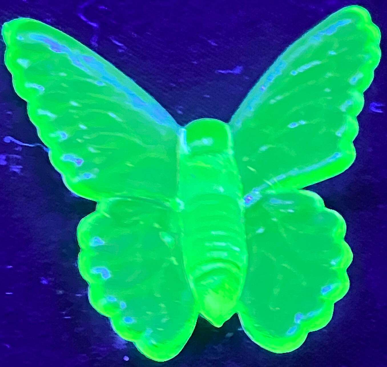 Blue Vaseline glass butterfly insect monarch glow neon animal uranium / selenium