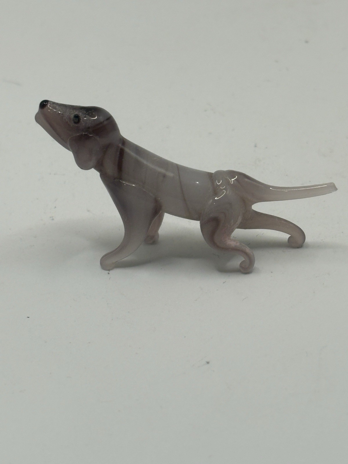 Miniature Lampworked Art Glass Dog Figurine Marble Purple Studio Glass .75 in.
