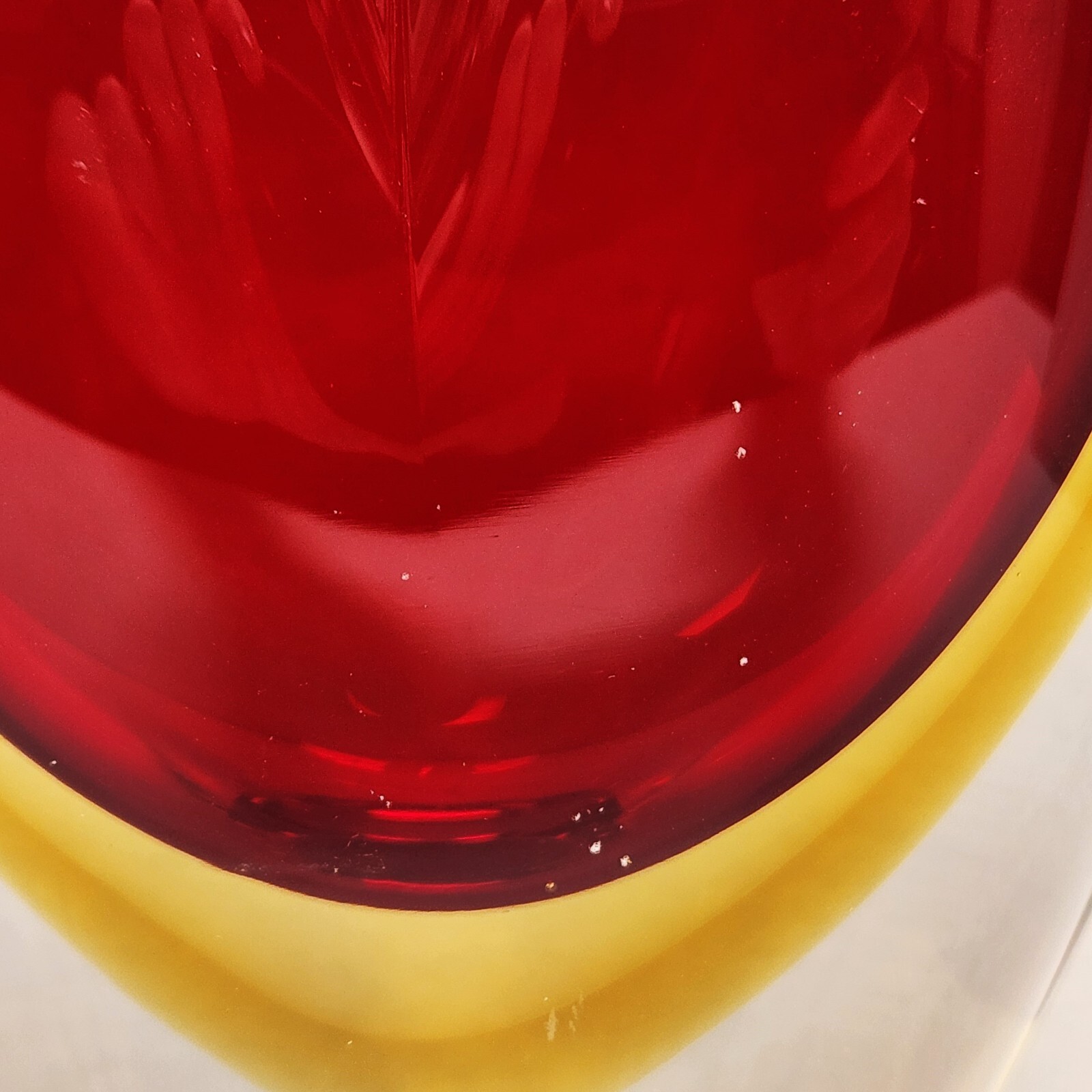 2008 Signed Formella Sommerso Red & Yellow Murano Glass Heart Vase 8″ / 7.5lbs