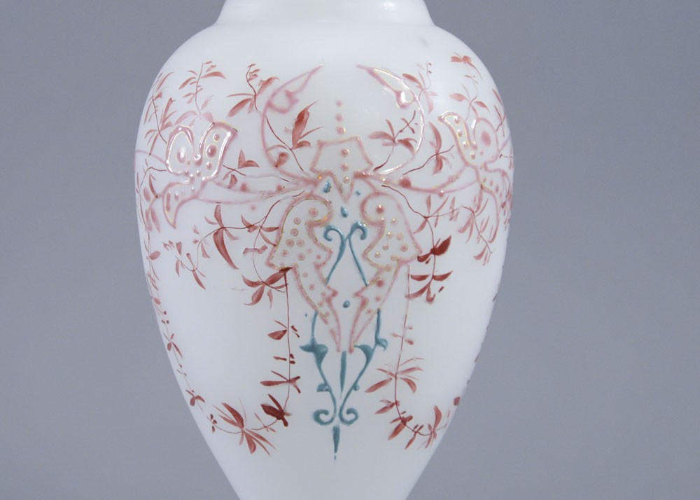 Richardson / Stourbridge Victorian Enamel White Glass Vase Victorian