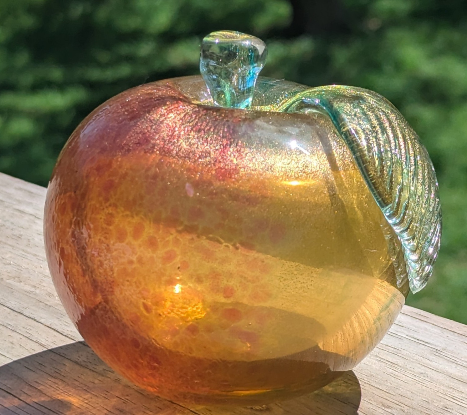 Vtg 50s BARBINI Red Green Gold 4″ MURANO Aventurine Glass APPLE Figurine BOOKEND