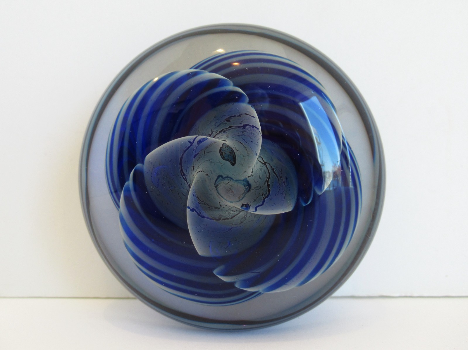 C. Walters Blue Swirl Glass Paperweight Signed C. Walters #12 3.25″ W x 1.25″ H