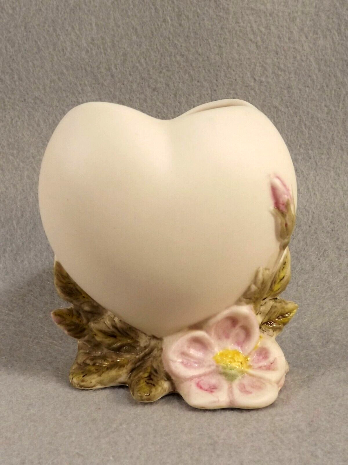 Porcelain Heart Vase Hand Painted Apple Blossom 3.50 inches tall Unbranded