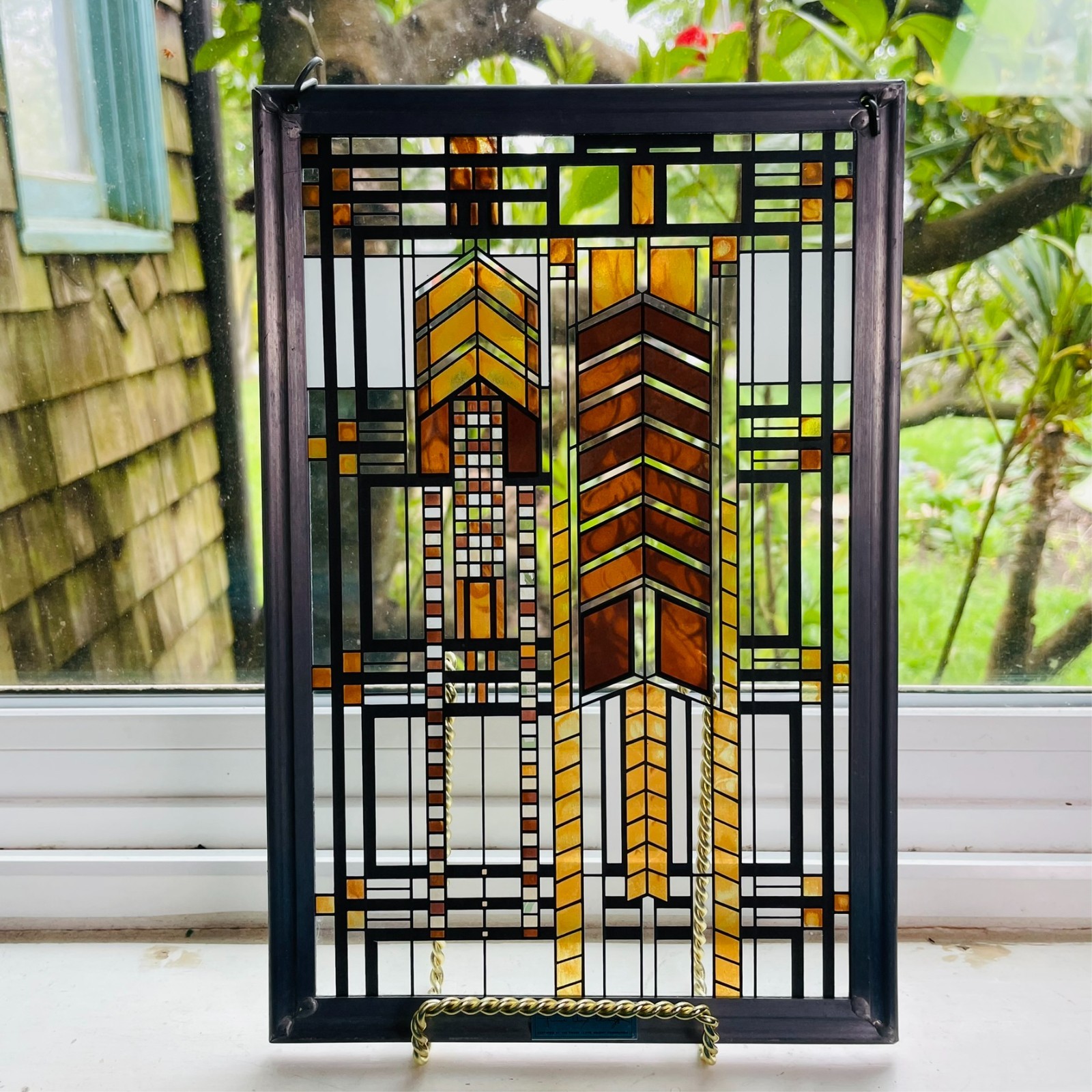 Frank Lloyd Wright MCM Autumn Sumac Stained Glass Suncatcher 11.25×7.5