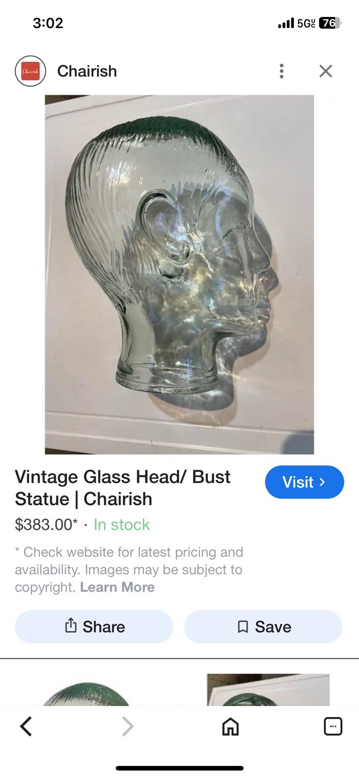 Vintage Glass Head Bust