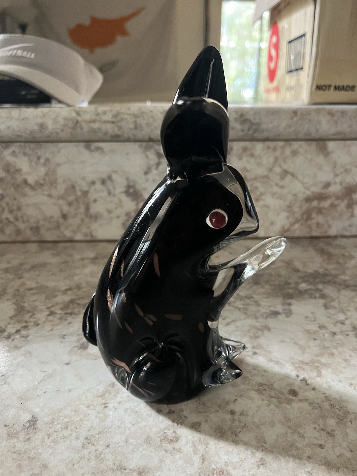 BLOWN GLASS RABBIT SOMERSO BLACK TO CLEAR 7.5” GOOD SIZE