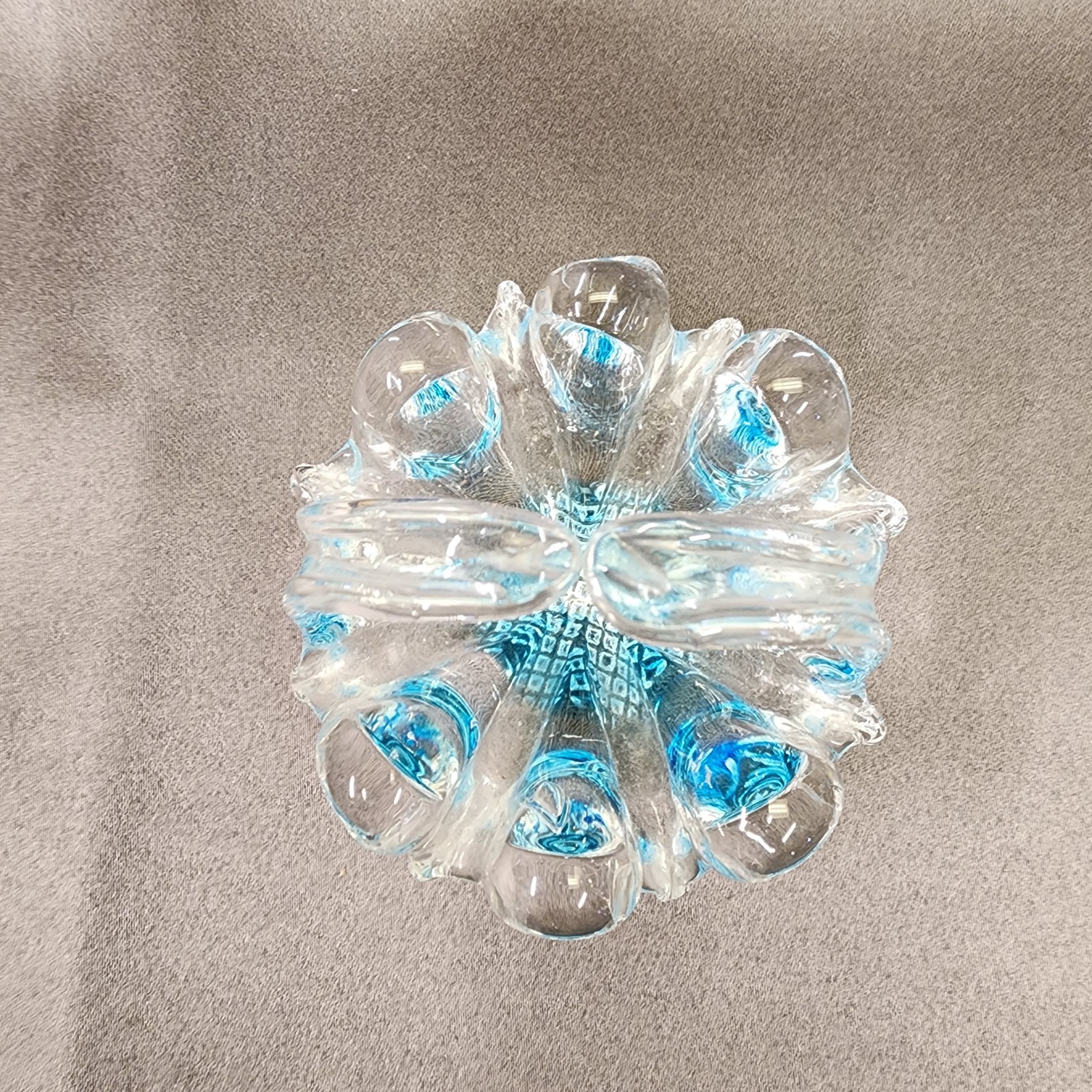 Vintage Canadian Art Glass Chalet Whimsical Basket clear with Light Blue Bottom
