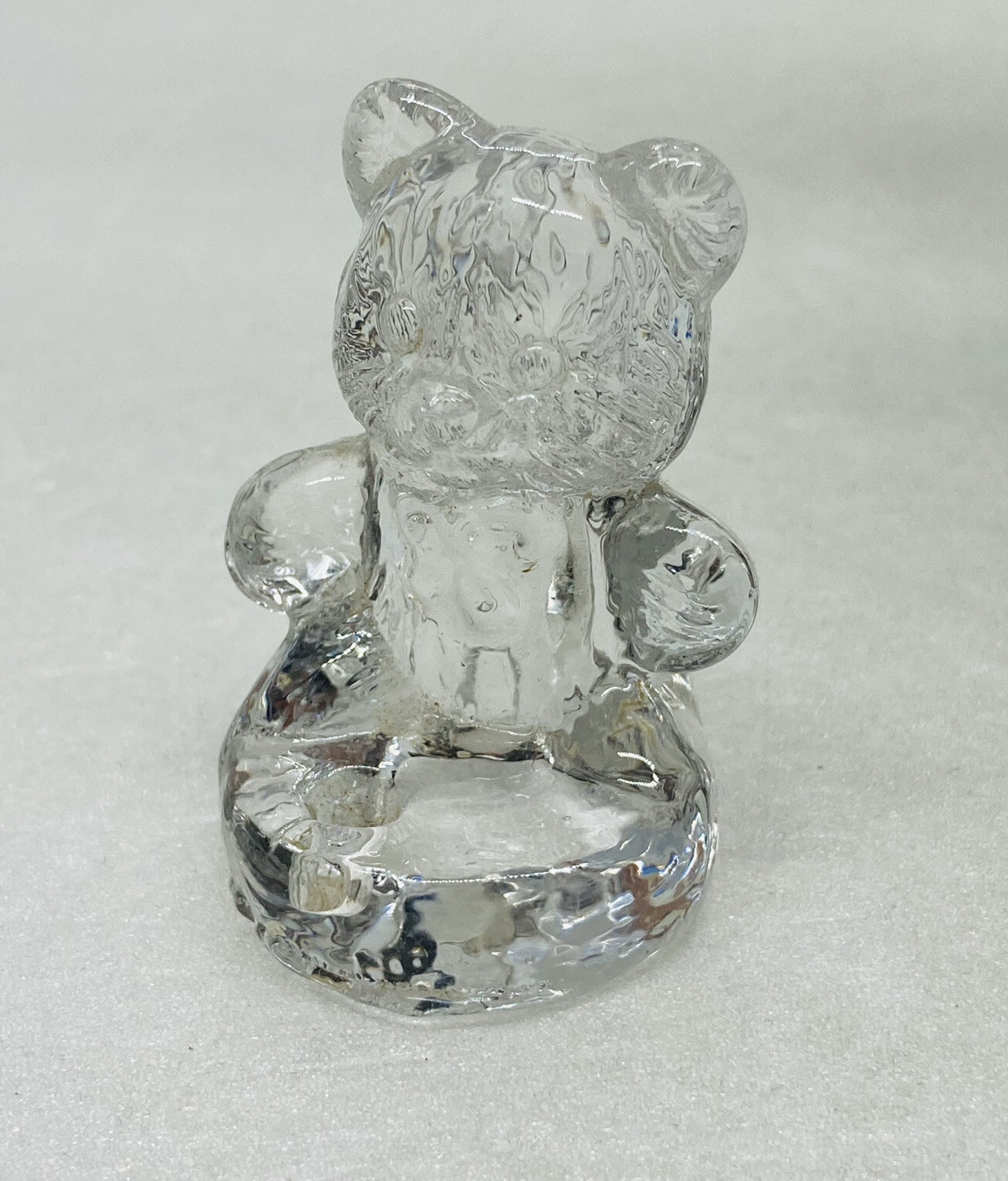 Vintage Crystal Glass Teddy Bear Candle Holder Mini 1.75” Unique Art Decor 3