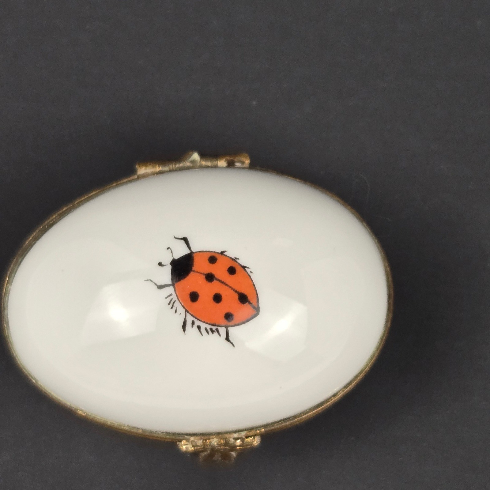 Miniature L Bernardaud Limoges Ladybug Hinged Porcelain Trinket Box