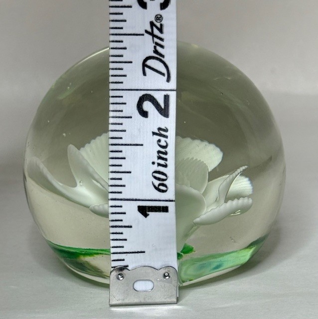 2 pc Art Glass Paperweight Lampwork Floral, Flower Design 3″ and 2.5″ Two Sizes
