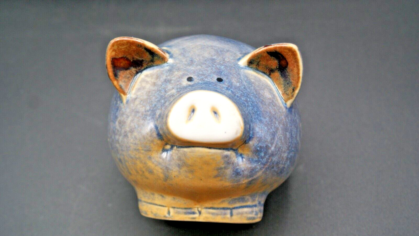 Pig Figurine Blue Drip Glazed Ceramic Pottery 4″