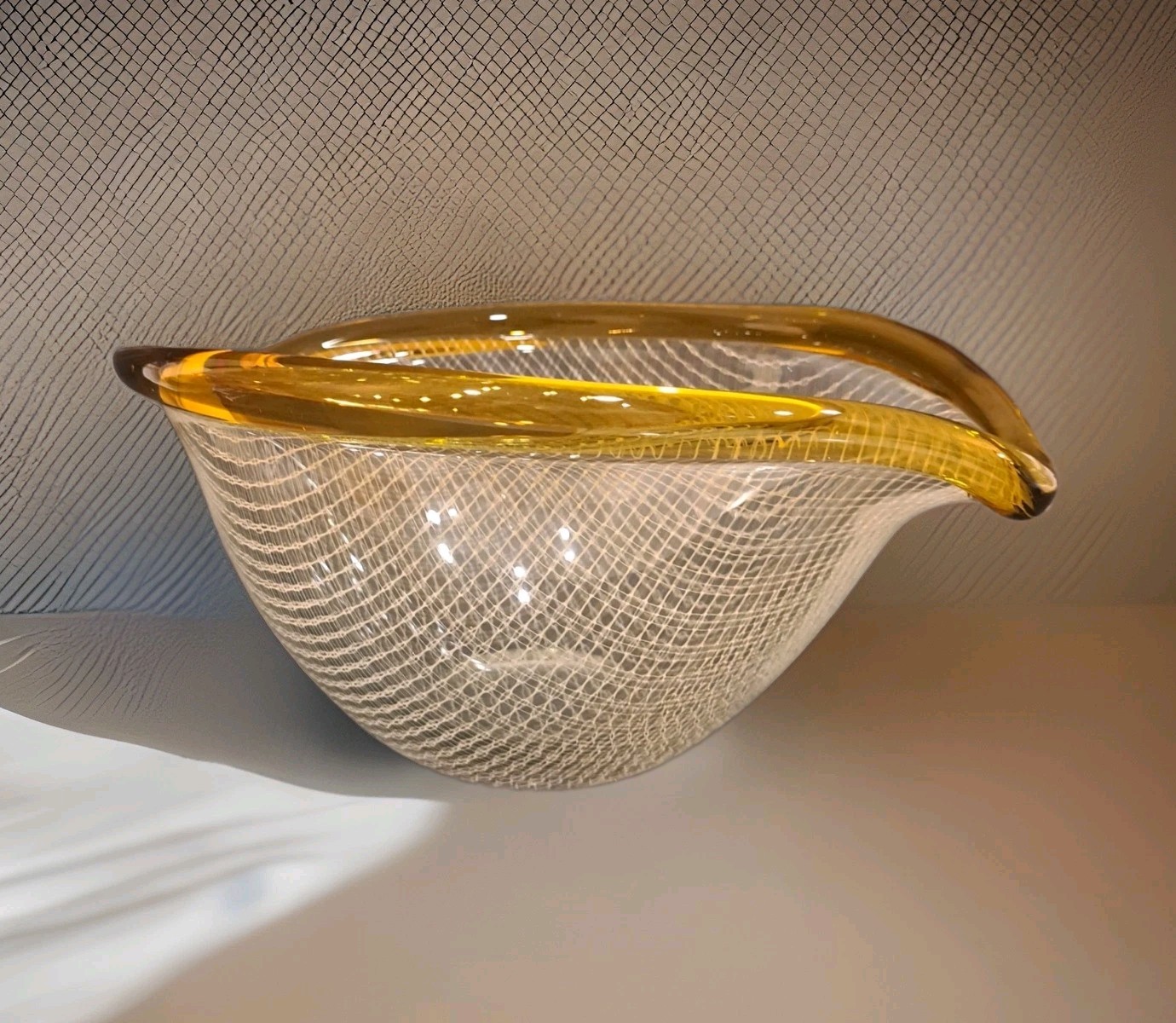 1950’s Bohemian Harrach Hartill Technique Glasswork Bowl Clear with Gold Rim