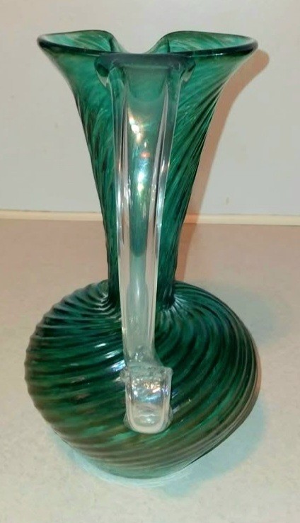 Rare Teal Iridescent Robert Held Art Glass Pitcher Vase