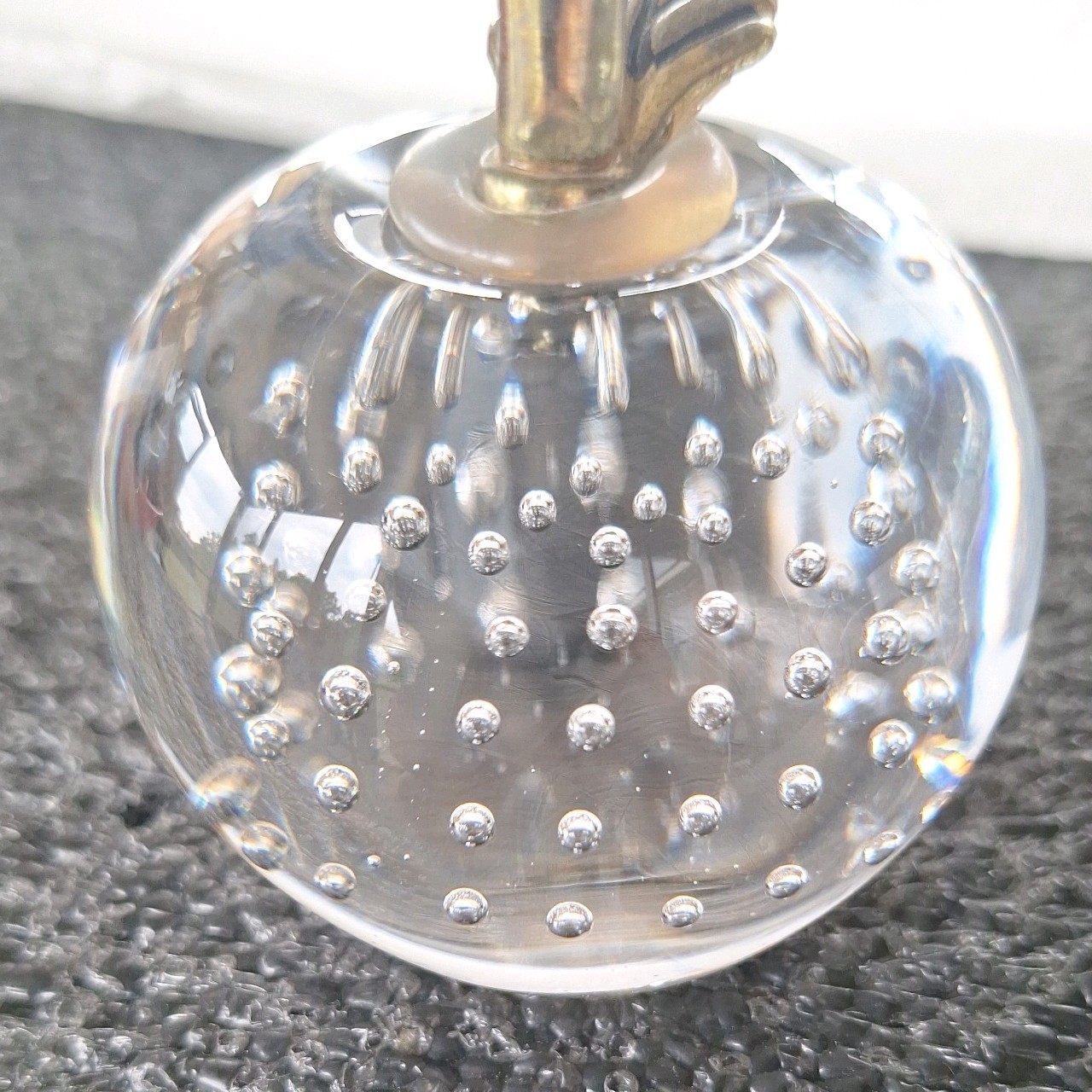 Vintage Bullicante Art Glass Apple Paper Weight Clear with Metal Stem