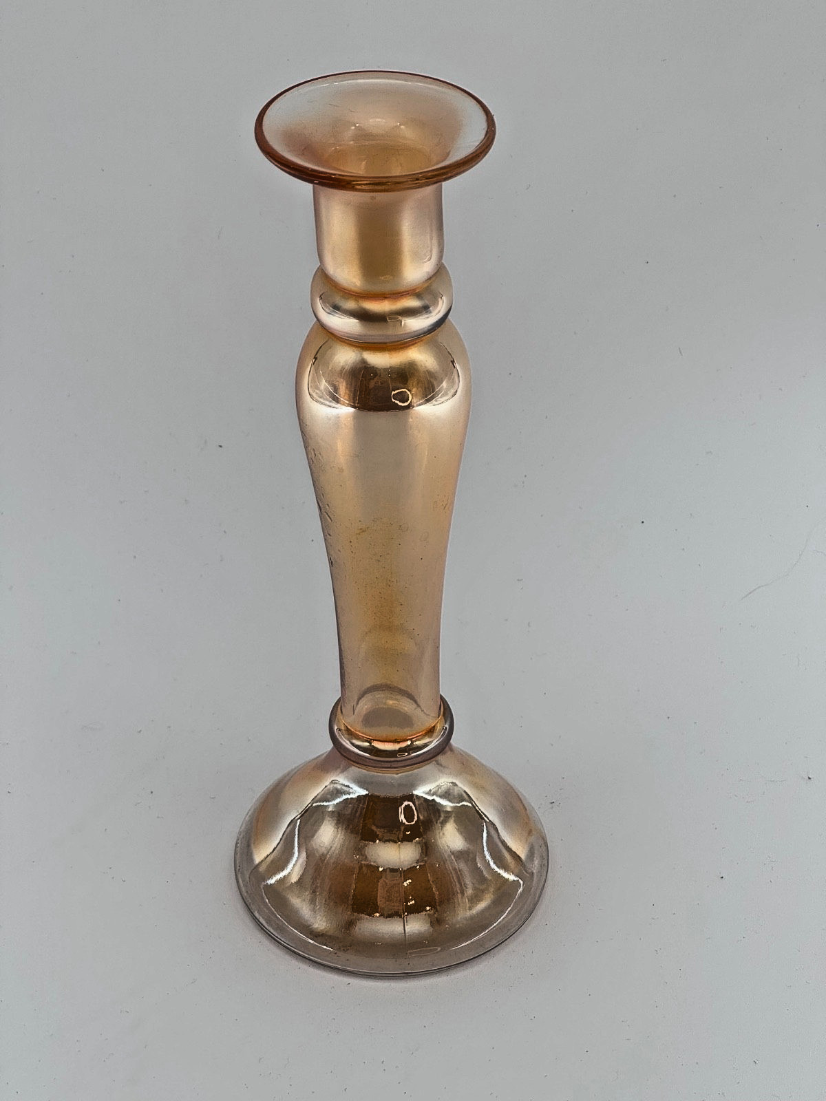 Gold Iridescent Art Glass Vase ~10” Tall Possible VE Mark Studio Glass