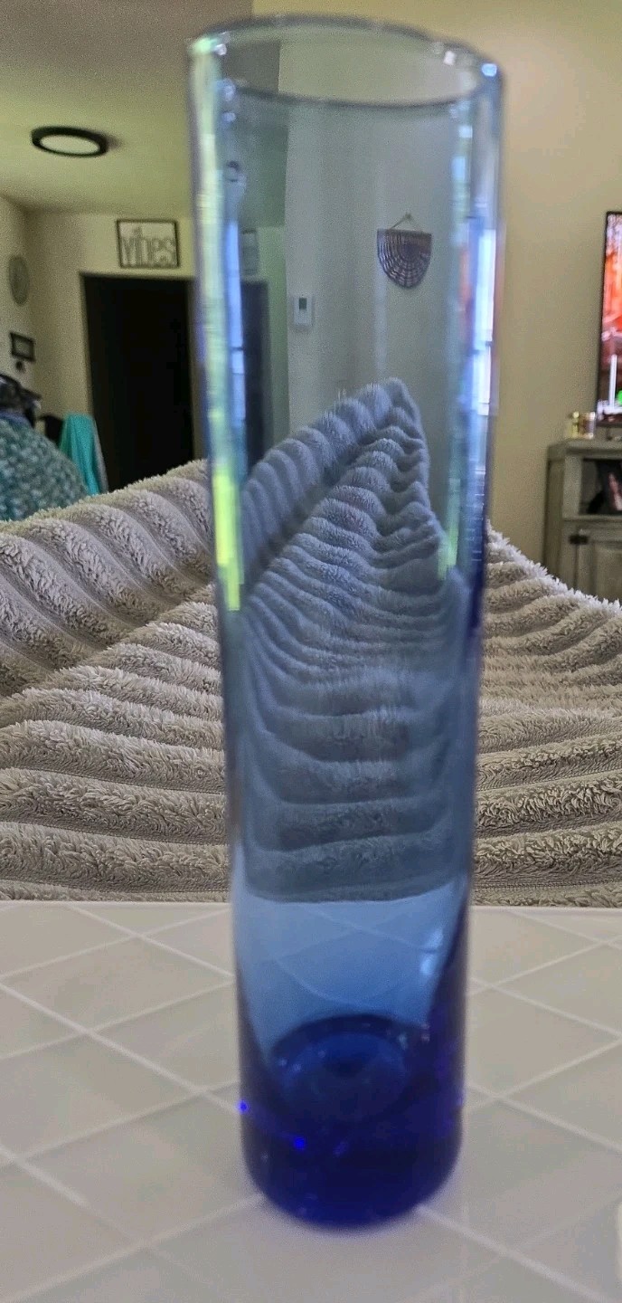 Libbey Cobalt Blue Glass Cylinder Bud flower Vase 7.5″ Tall slender narrow