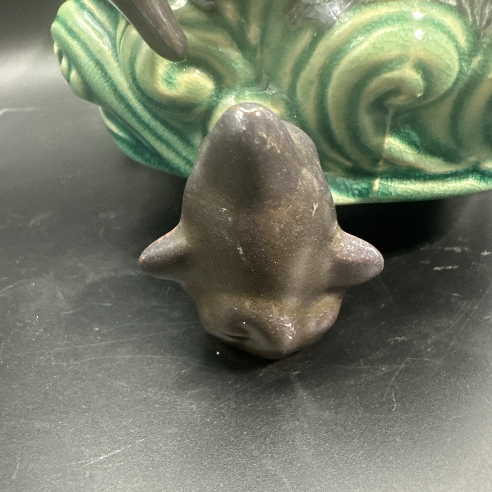 Majolica Pottery Dolphins Jumping On Waves Footed Planter 7×4.5 Inches
