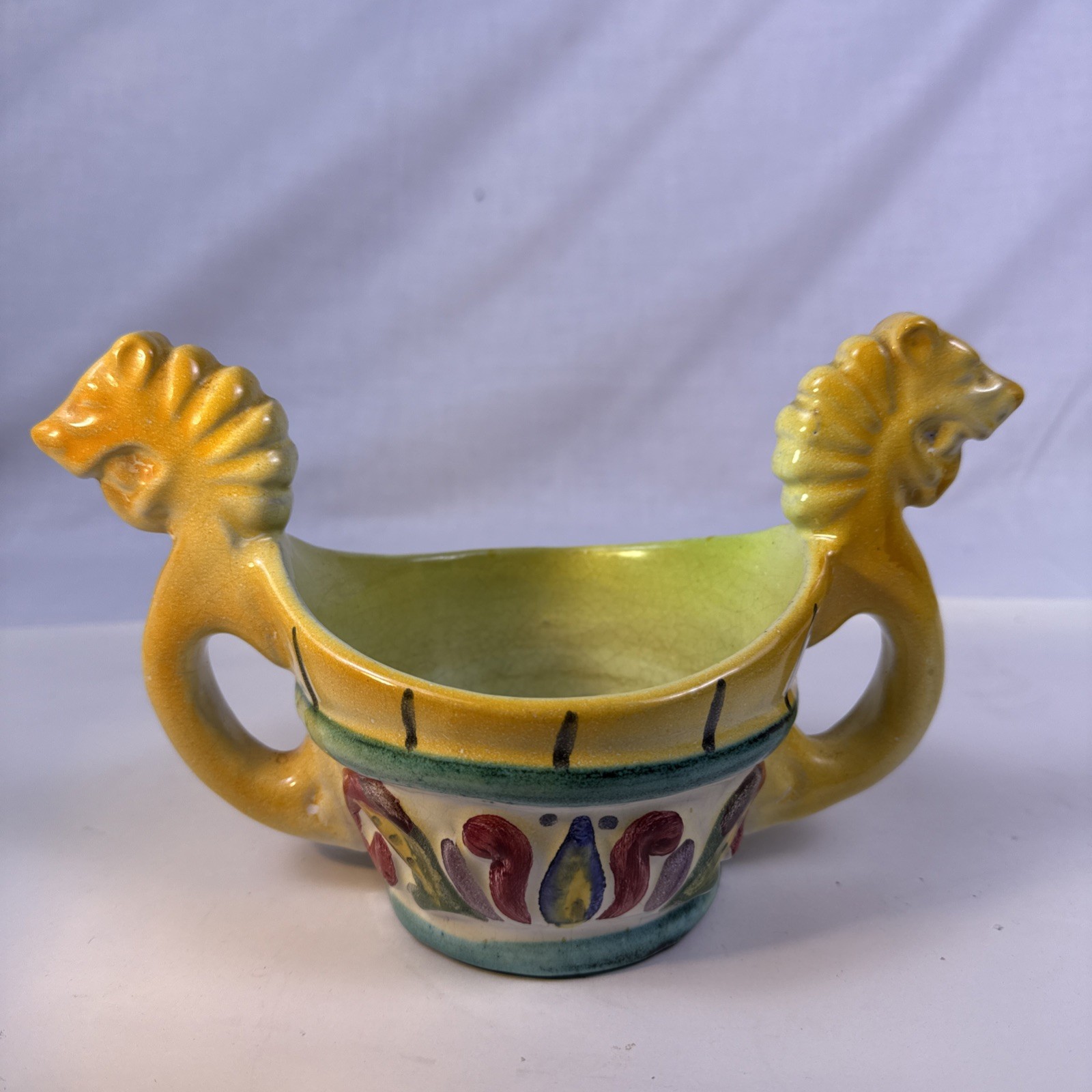 Small Antique Majolica Jardiniere Planter Floral Decor Vase. 8” X 5.25”