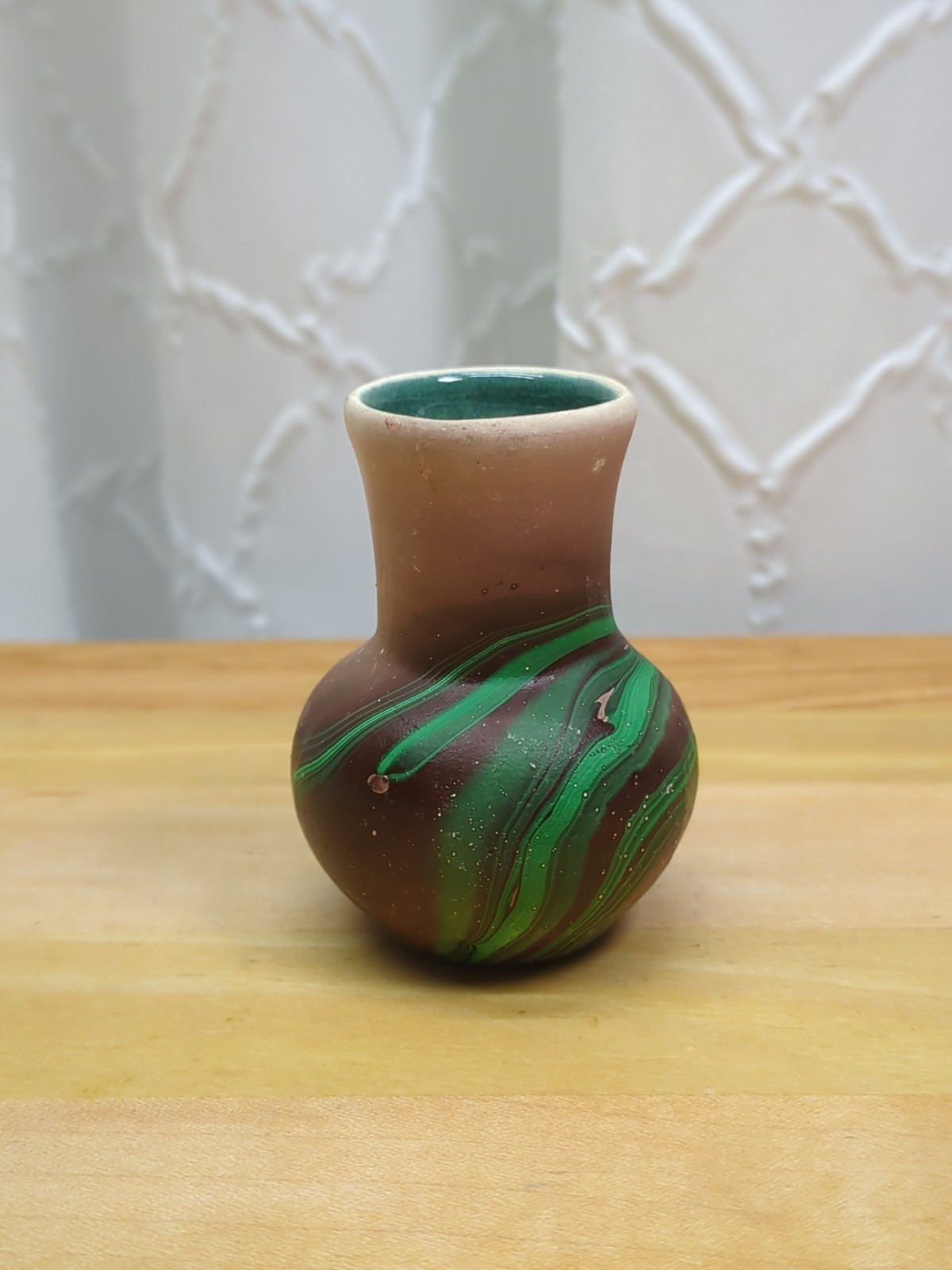 Vintage Bud Vase Hand Painted Southwestern Brown & Green 2-3/4″ Tall