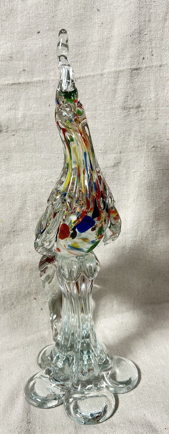 Mid Century Murano Style Art Glass Pheasant/Bird Figurine 15” Multi Colored