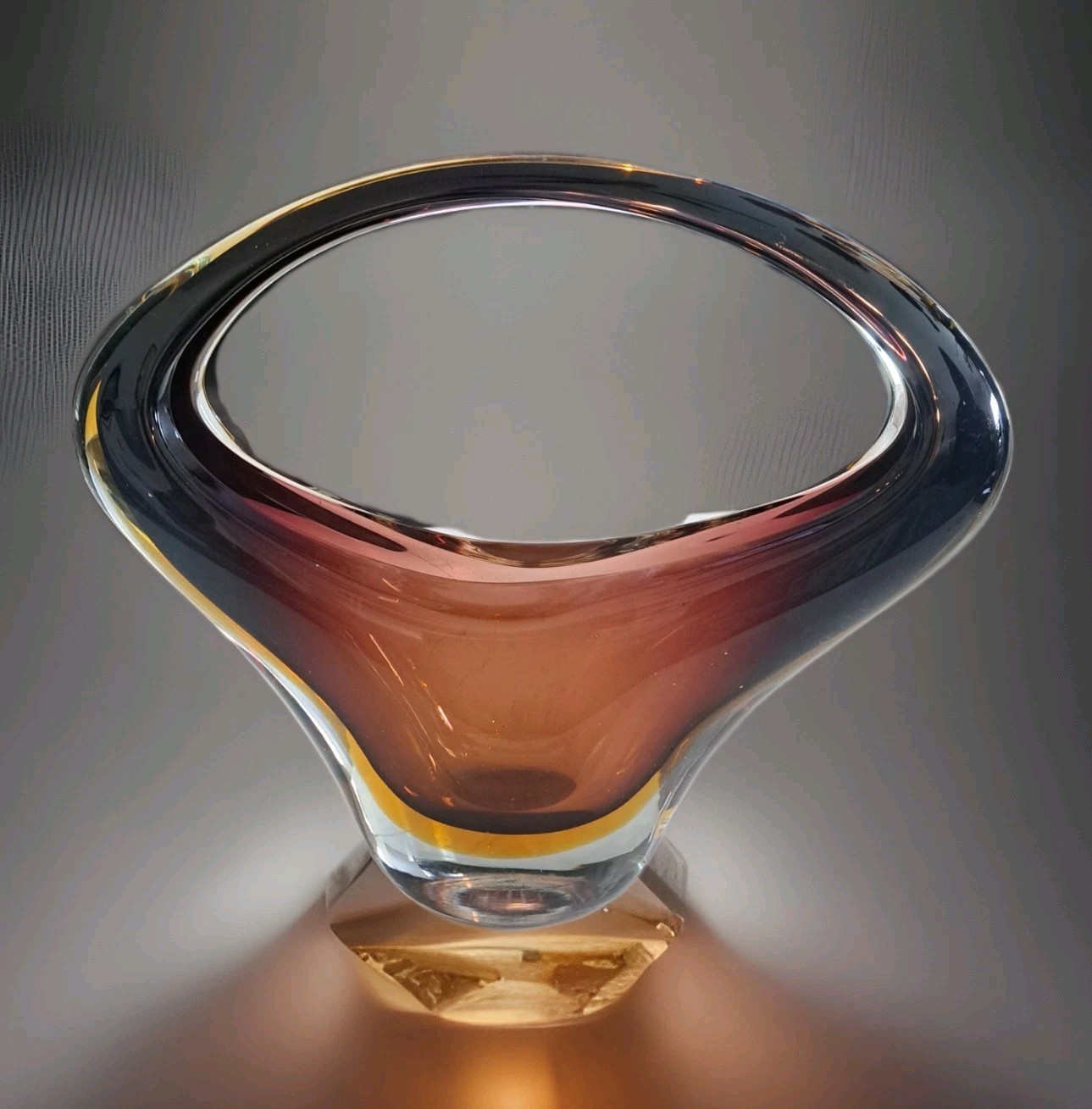 Vintage Mid-Century Art Glass Sommerso Basket Vase – Amethyst & Amber