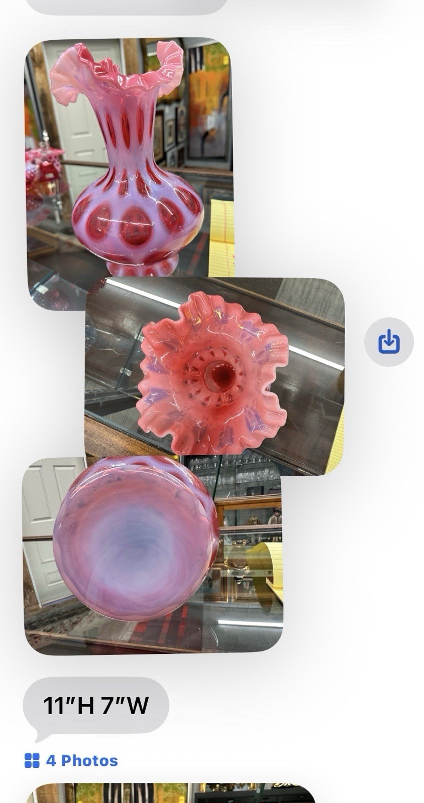 Cranberry Opalescencet Coin Dot Ruffled Vase Beautiful Vase, Mint Condition ￼