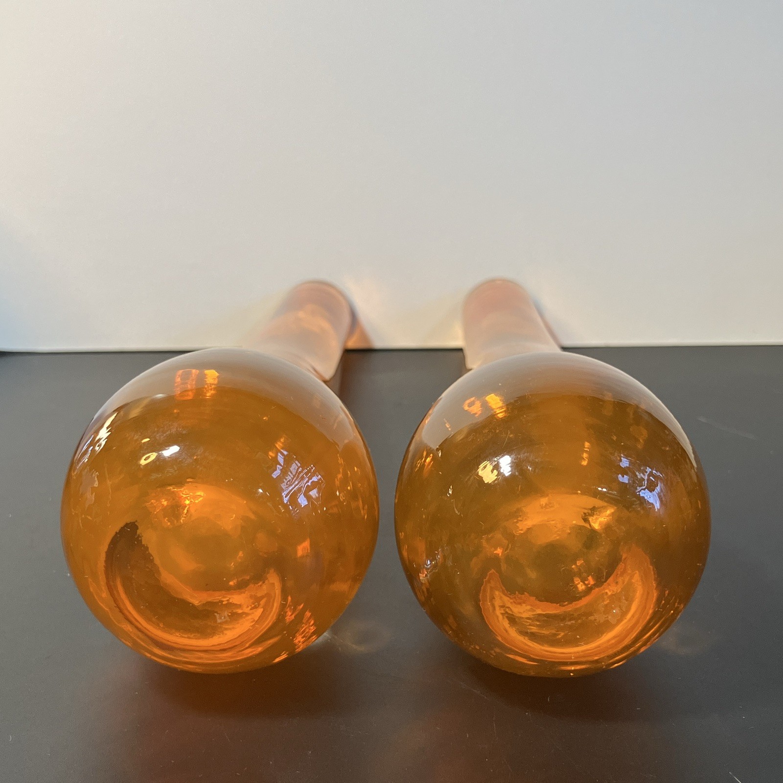 Set of 2 Orange & clear Glass Bud Vases No Pattern Decorative 10 in