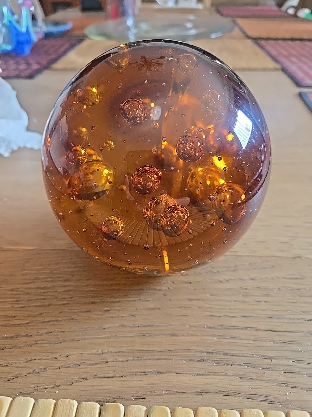 5inches Murano Amber Controlled Bubbles Sphere/Paperweight 5lbs And 8 Gr Rare