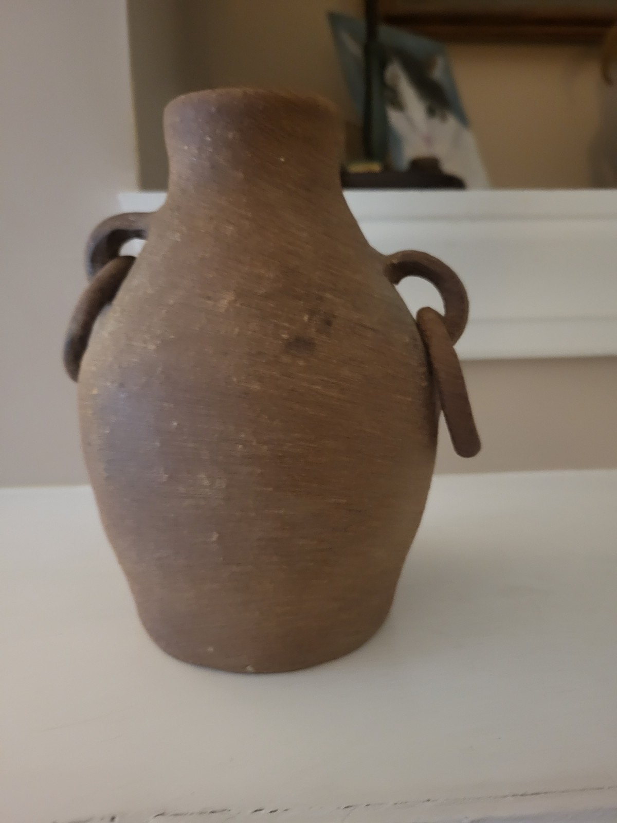 Old Earthenware Terracotta Amphora Pitcher Vase Uneven Double Ring Unglazed