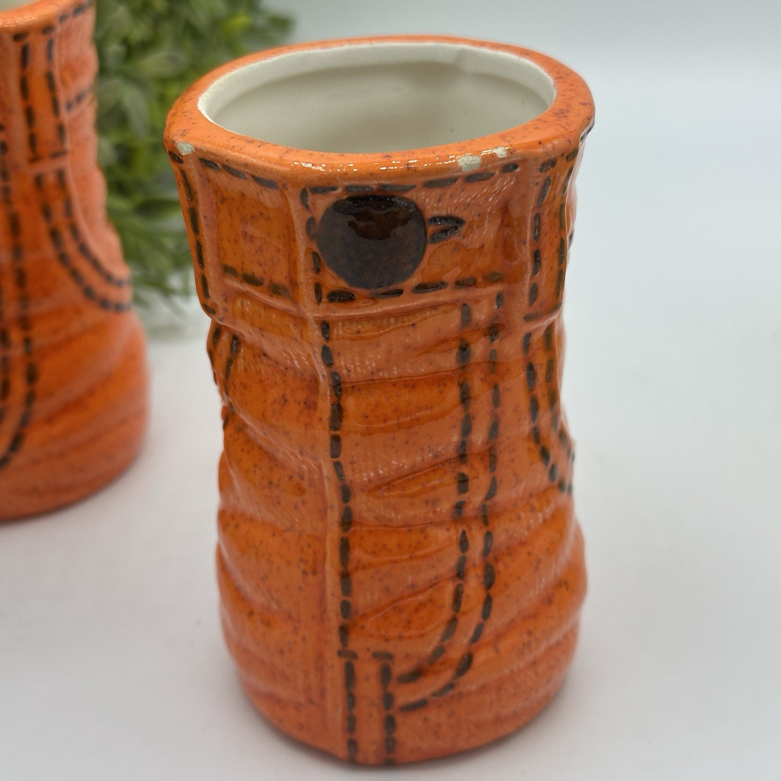 6 Retro Vases Denim Jeans Style Ceramic Cups Set Orange Lime Atomic 4″ 60s