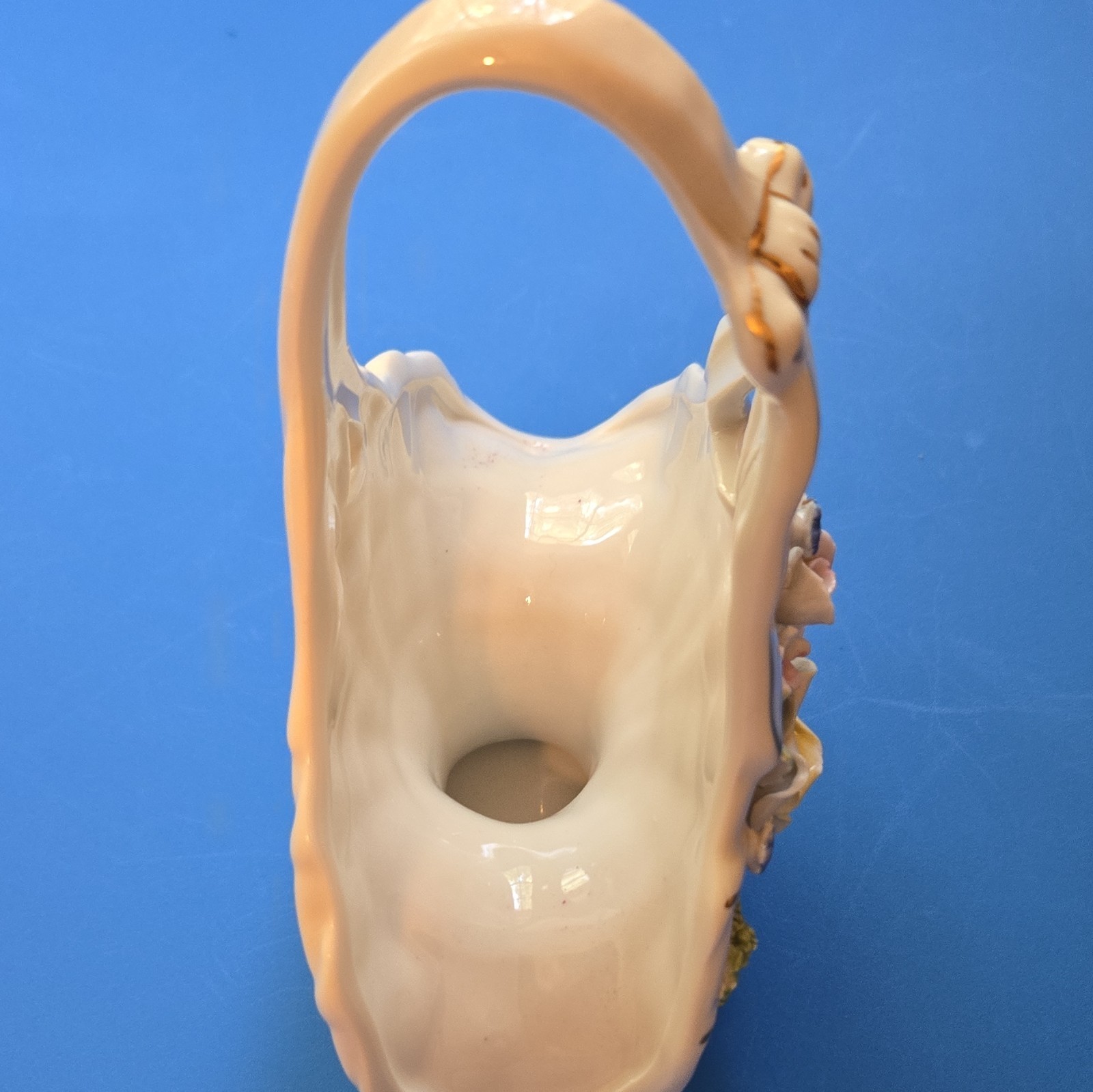 J & B Block Germany Porcelain Floral Flower Basket Handle 8x8x5 1/2″