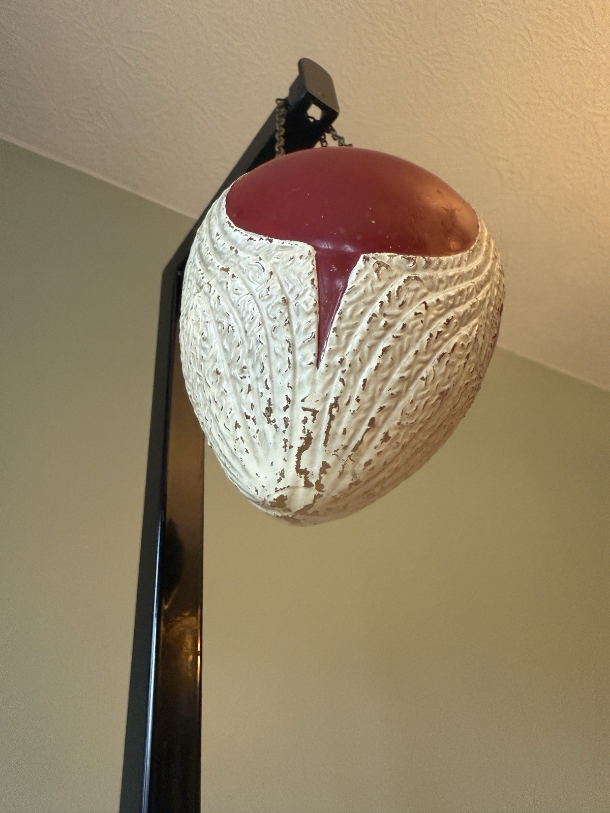 ANTIQUE ART DECO HANGING GLASS RED & WHITE VASE OR PLANTER *COSMETIC FLAWS