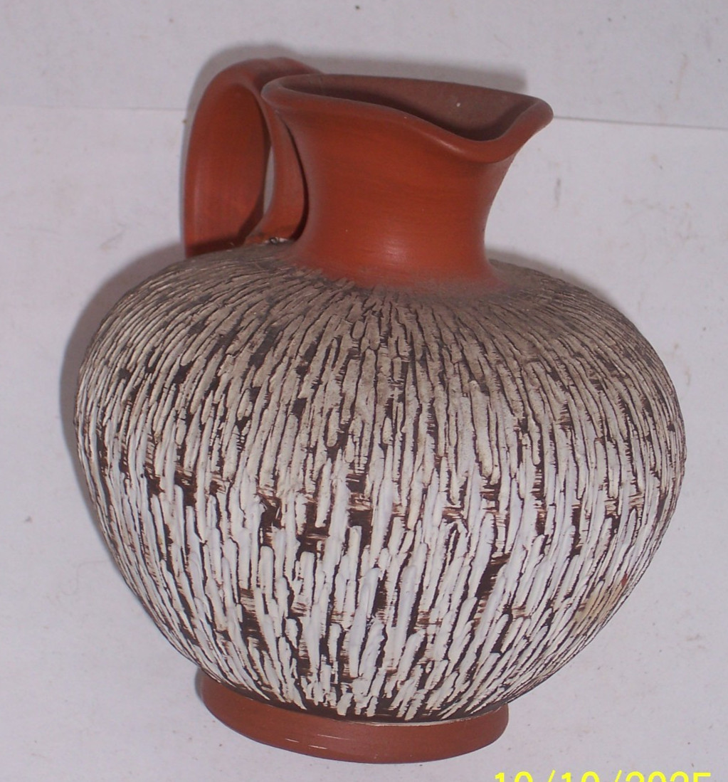 Vintage Handarbeit W. Germany Pottery Terracotta Pitcher Eckhardt Engler “RINDE”
