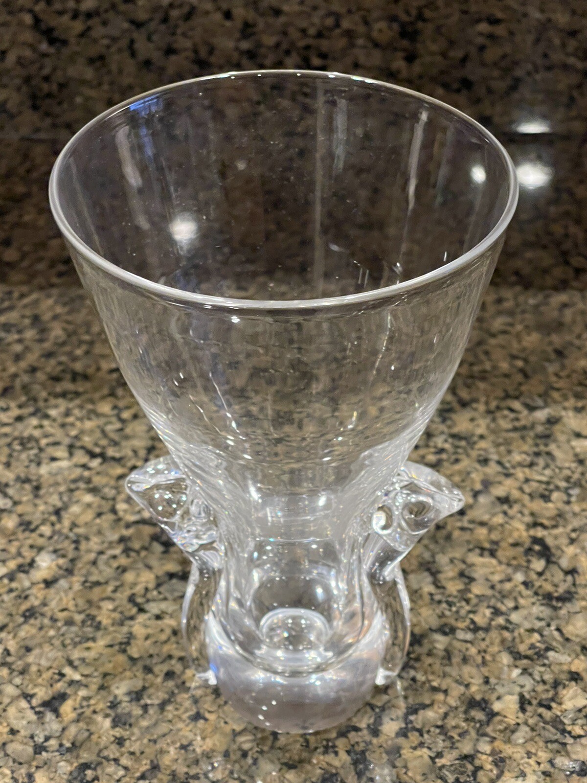 Early STEUBEN Signed Crystal LYRE Lloyd Atkins Deco Glass 7 1/2″ FLOWER VASE