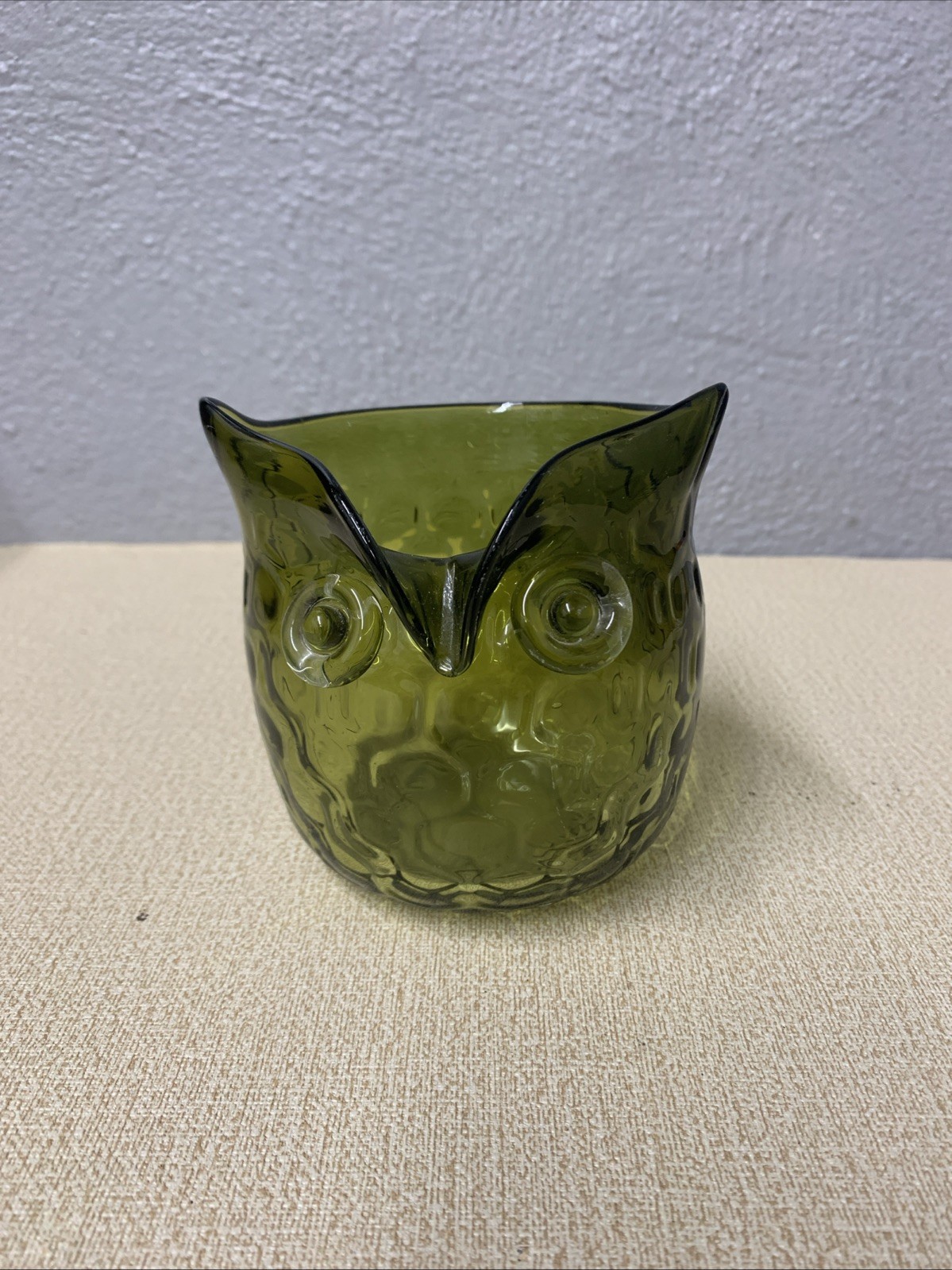 Green Glass Art Glass Owl Figurine Decorative Collectible