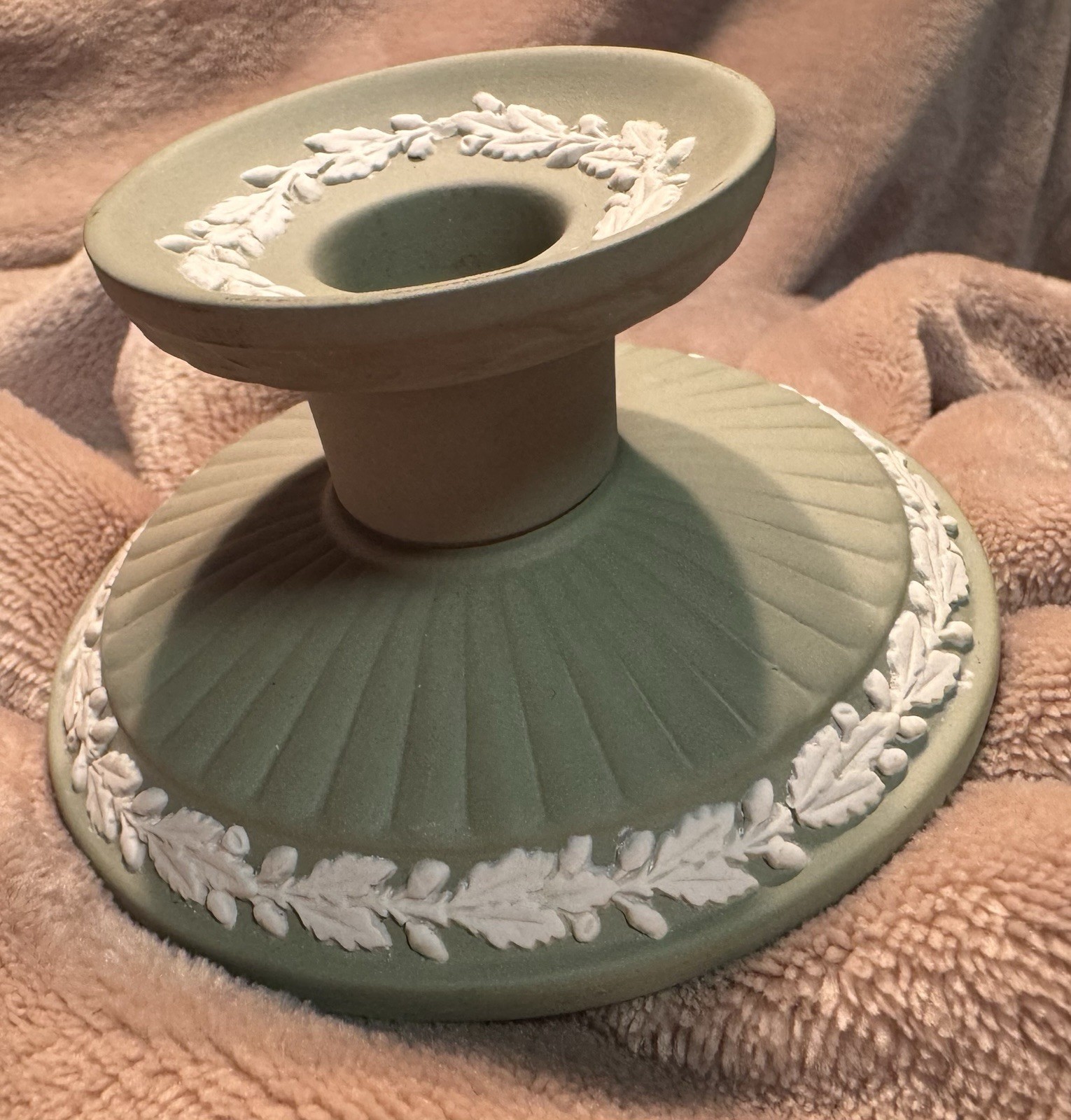 Vintage Wedgwood Sage Green Jasperware Classic Candle Holders 2 Traditional