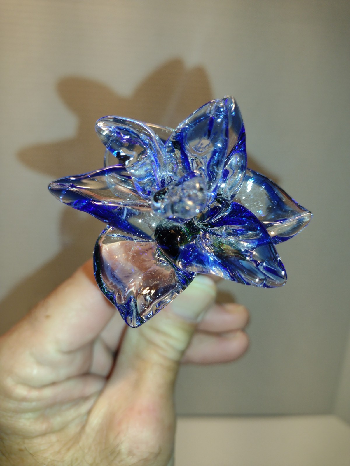 Vintage Art Glass Hand Blown Flowers Set of 3 Green Stem, 10″
