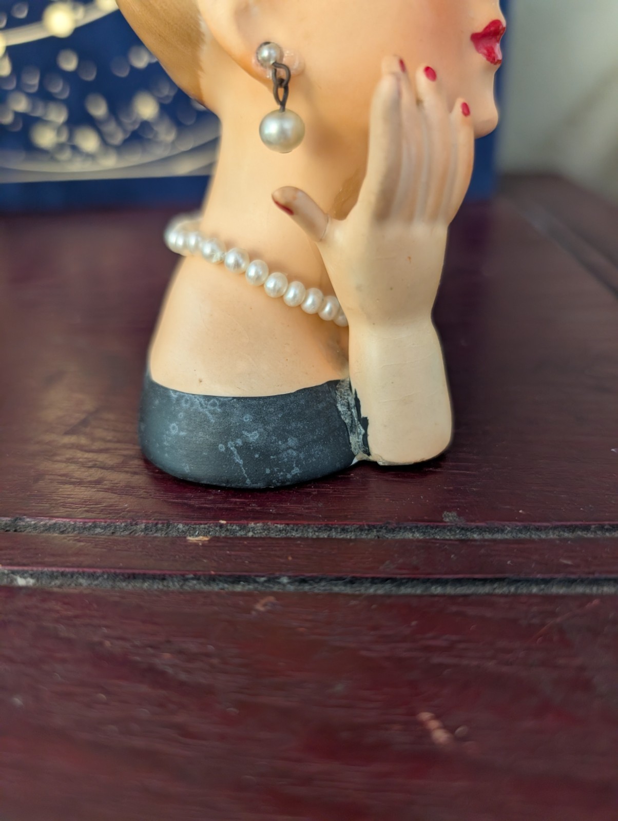 Vintage Napcoware C3343 Lady Head Vase 1958 Black Napco Earrings Necklace Pearl