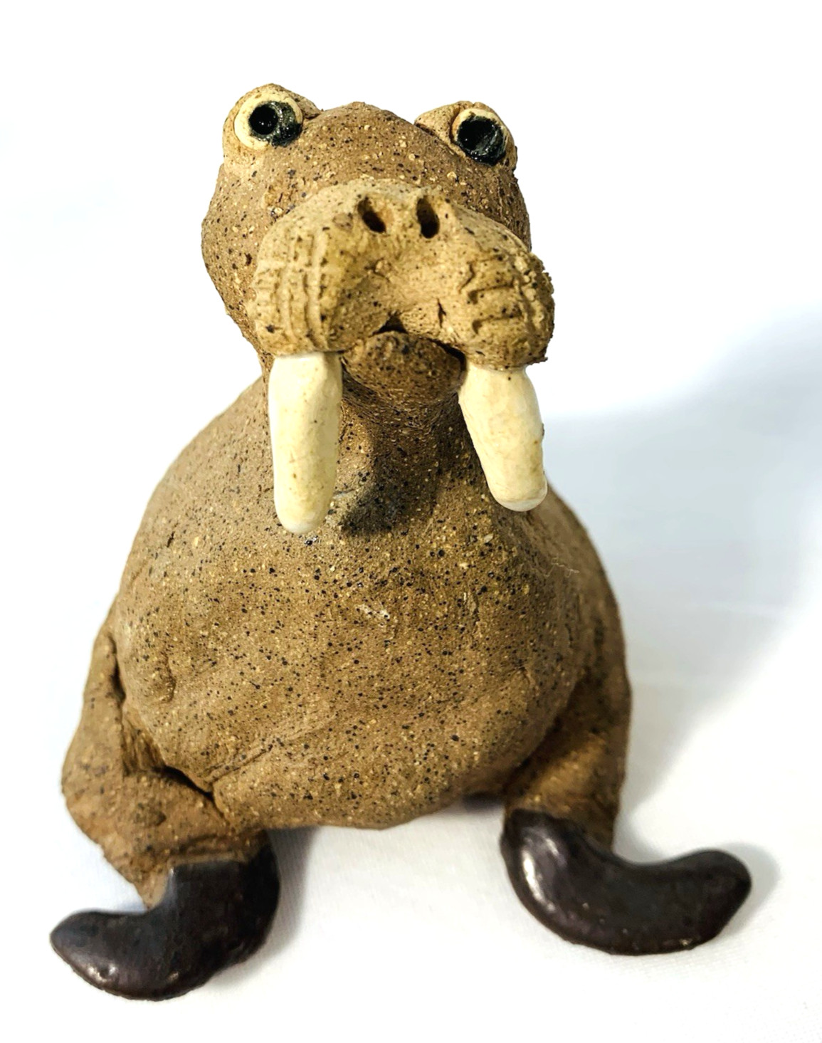 Handmade Walrus Figurine Clay Art Pottery Folk Art 3.25 in