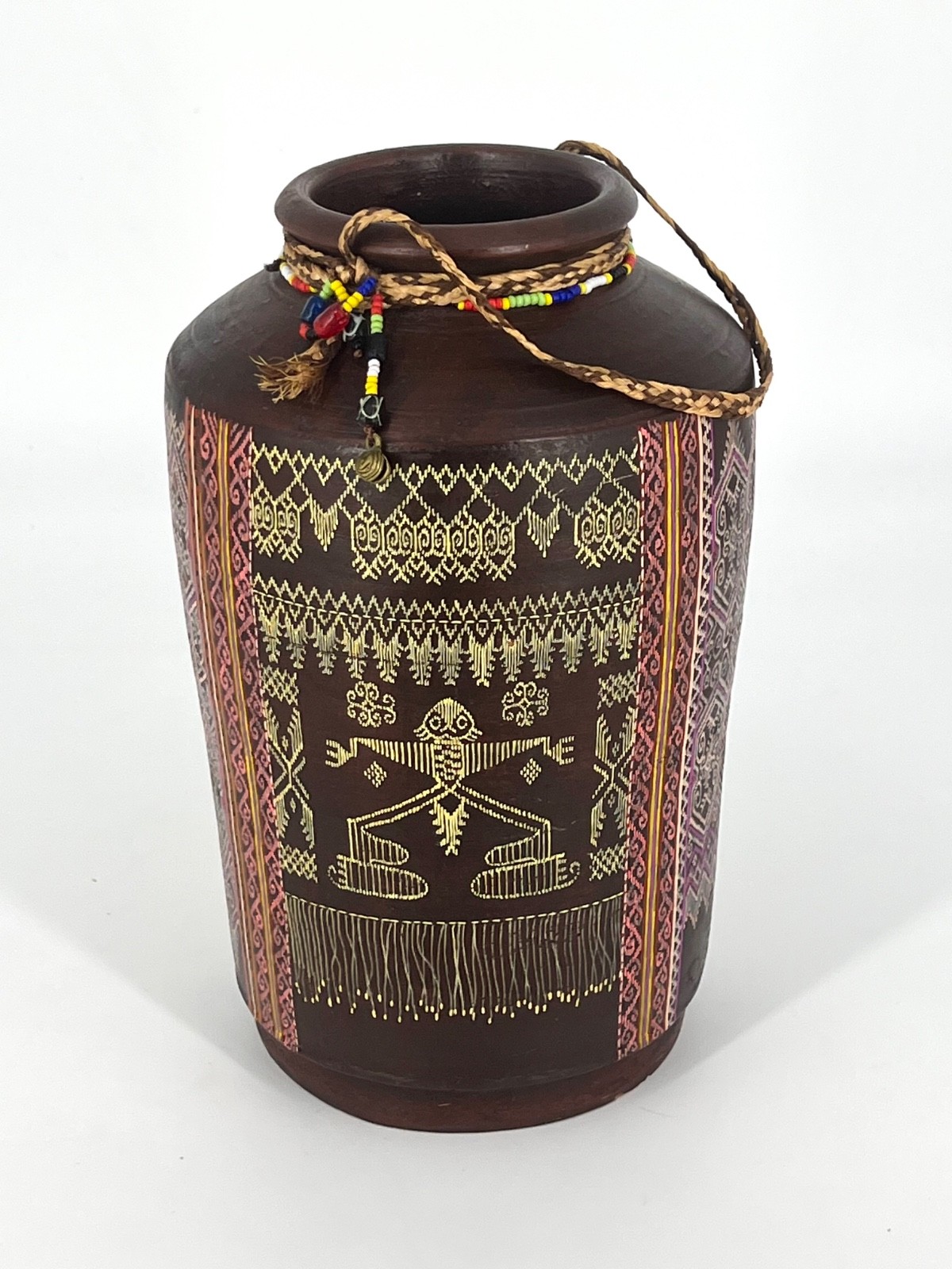 Vintage Large Vase Jug Traditional Indiginous Pottery Mandaya Lumad Brown Pink