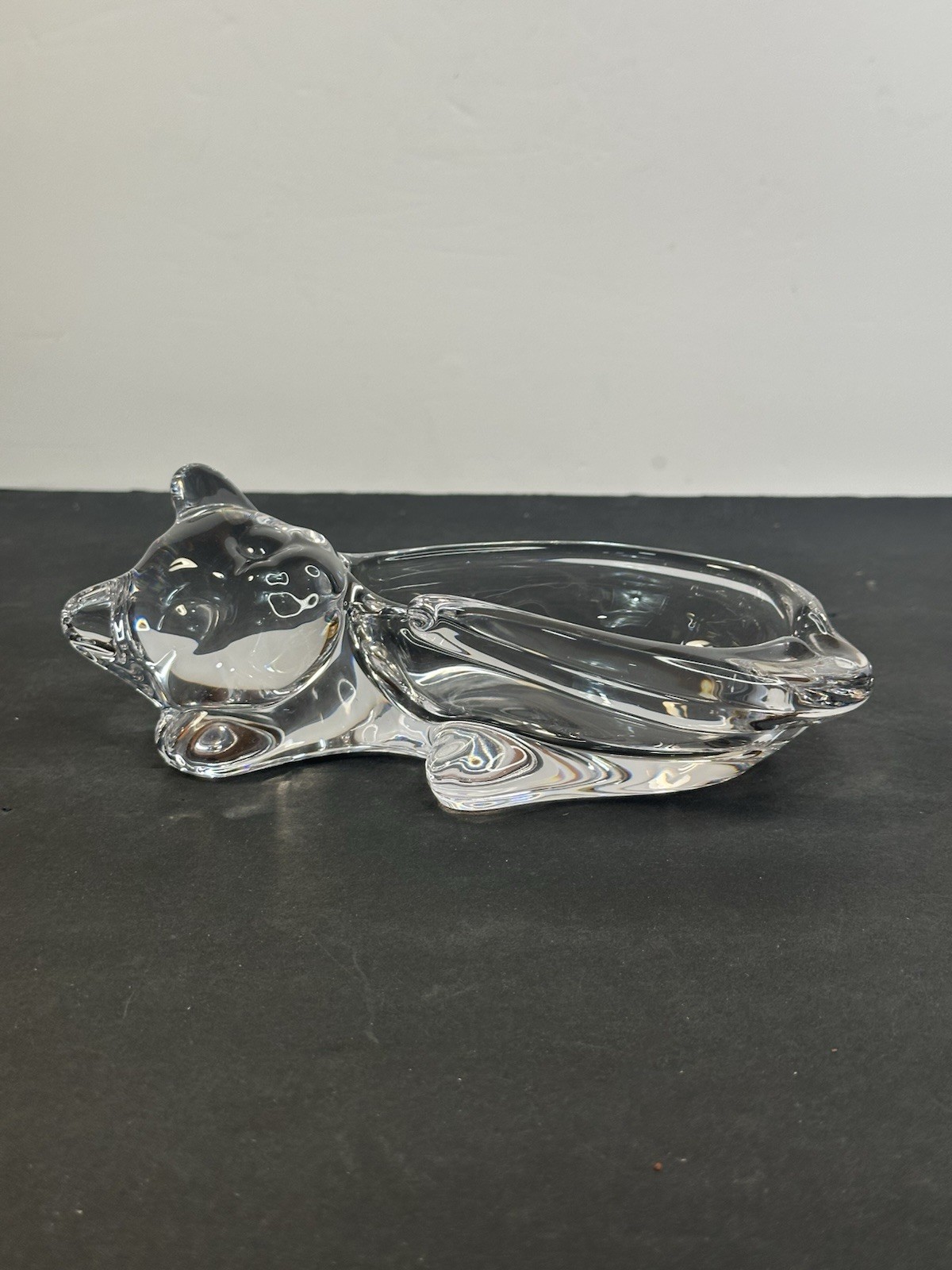 Art Vannes Sleeping Cat Crystal Trinket Or Ashtray Dish France Whimsical