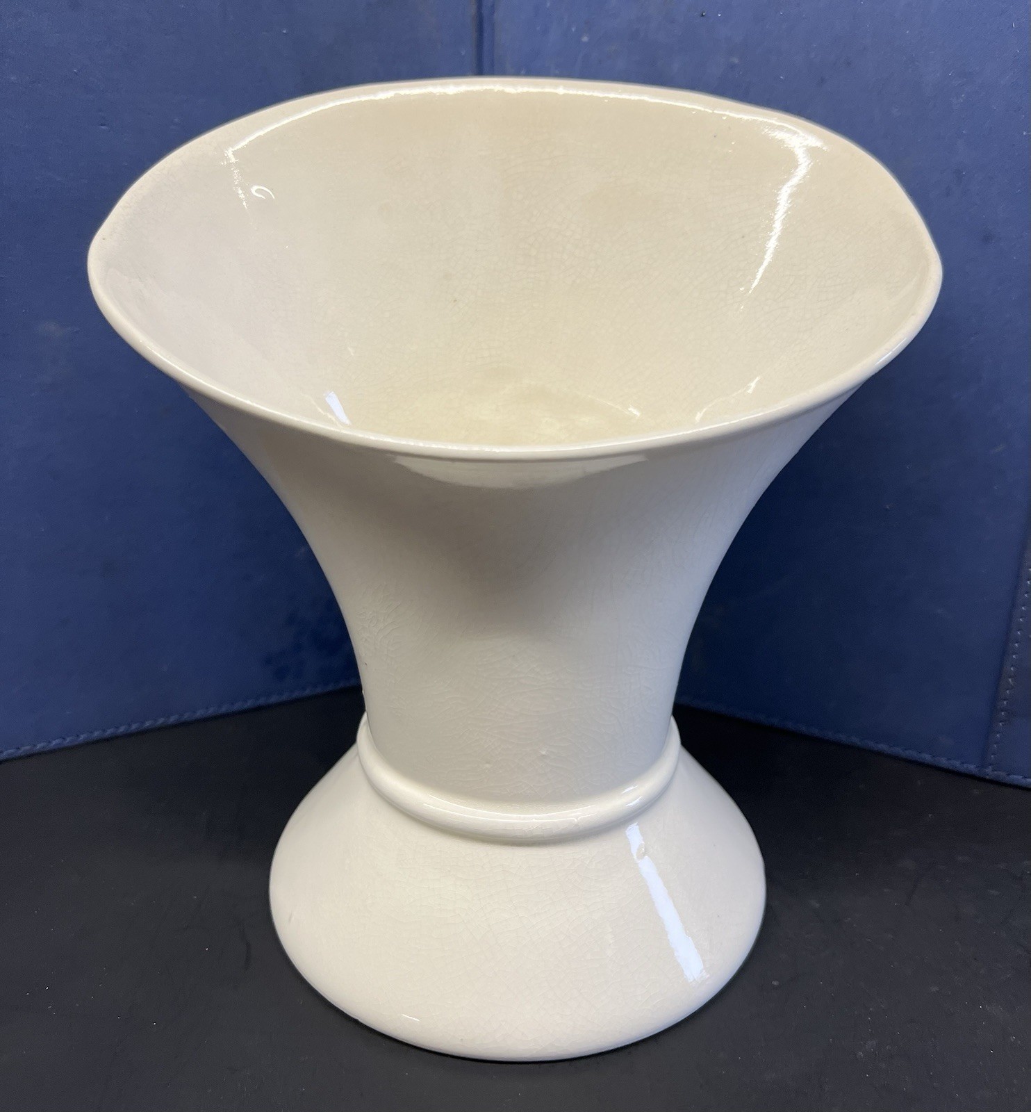 Lily Shaped Ceramic Vase w Cavalier Figure Vintage Mid Century Modern MCM White