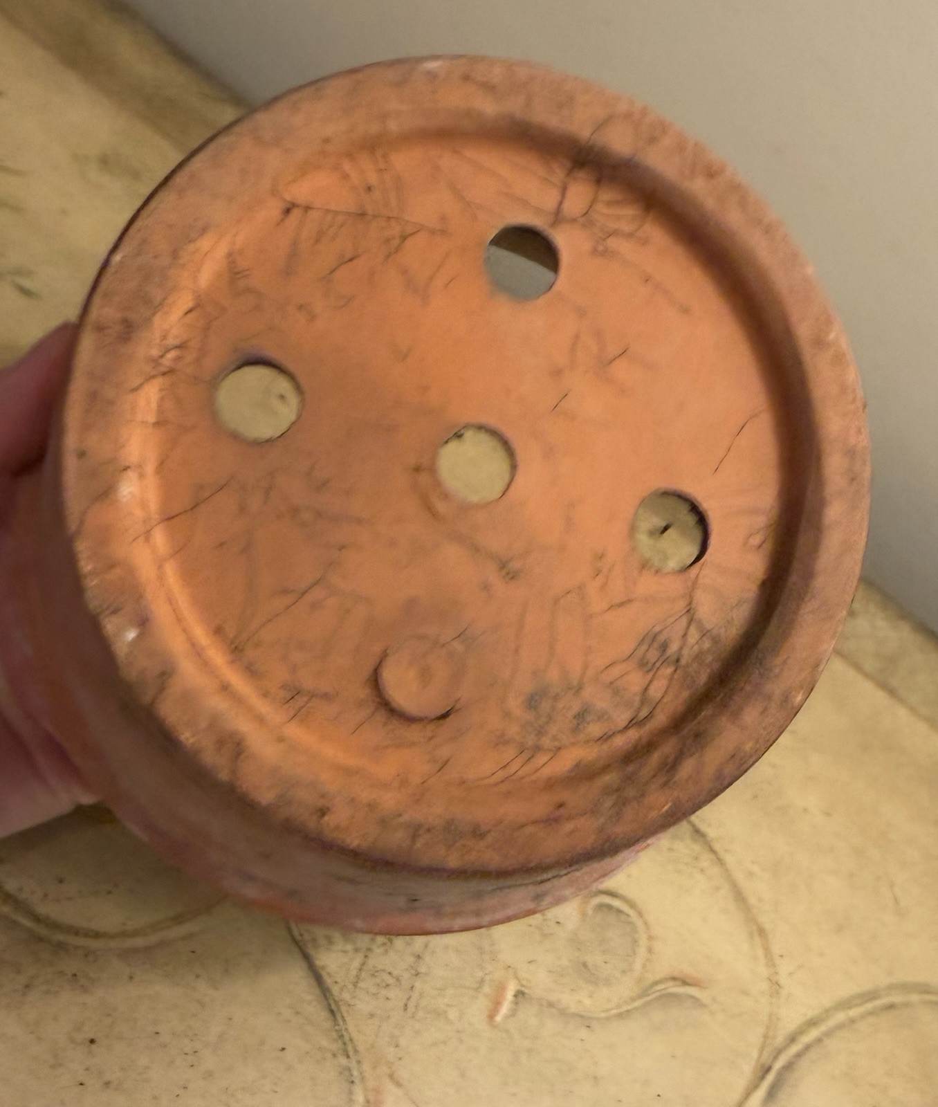 Vtg TerraCotta-Red Clay Flower Pot-Planter-Lots Patina! 5-Drain Holes 6.5”x5.25”