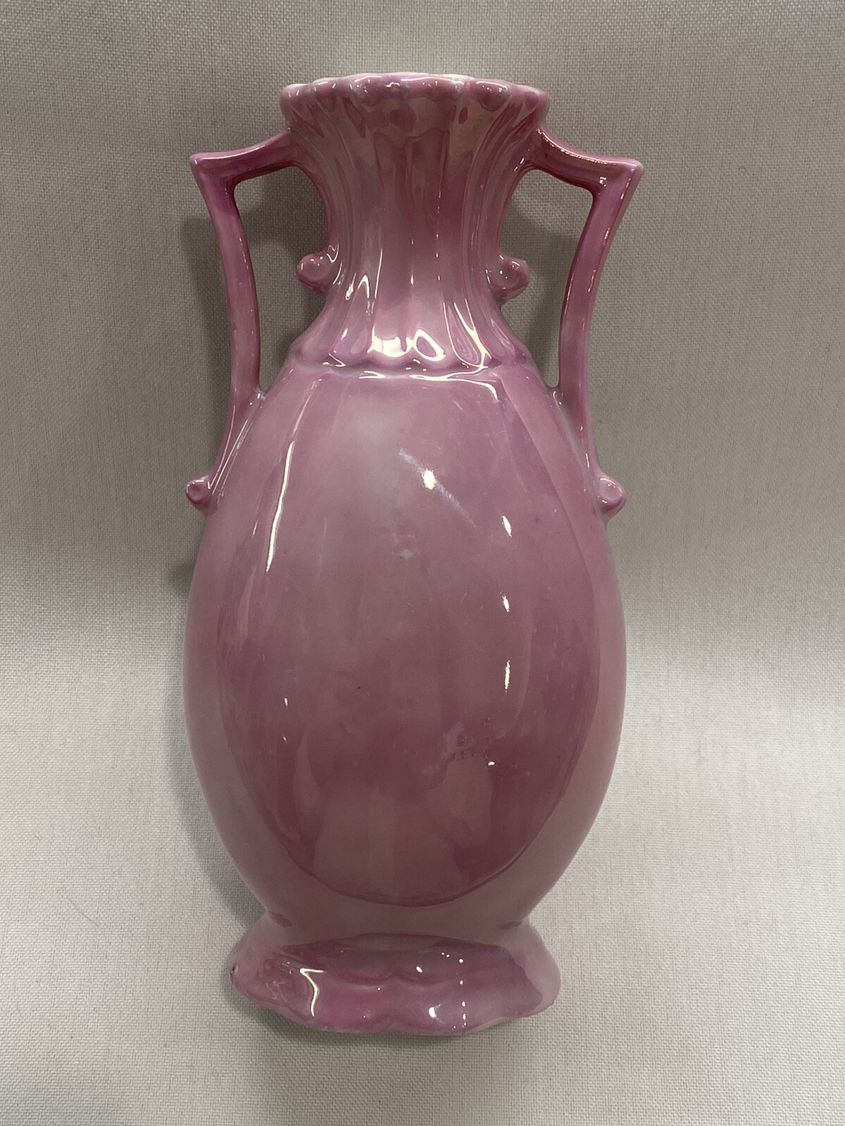 Antique Art Nouveau Lustreware Vase Handles Grape Leaf Fruit G.H.Mumm France? 6”