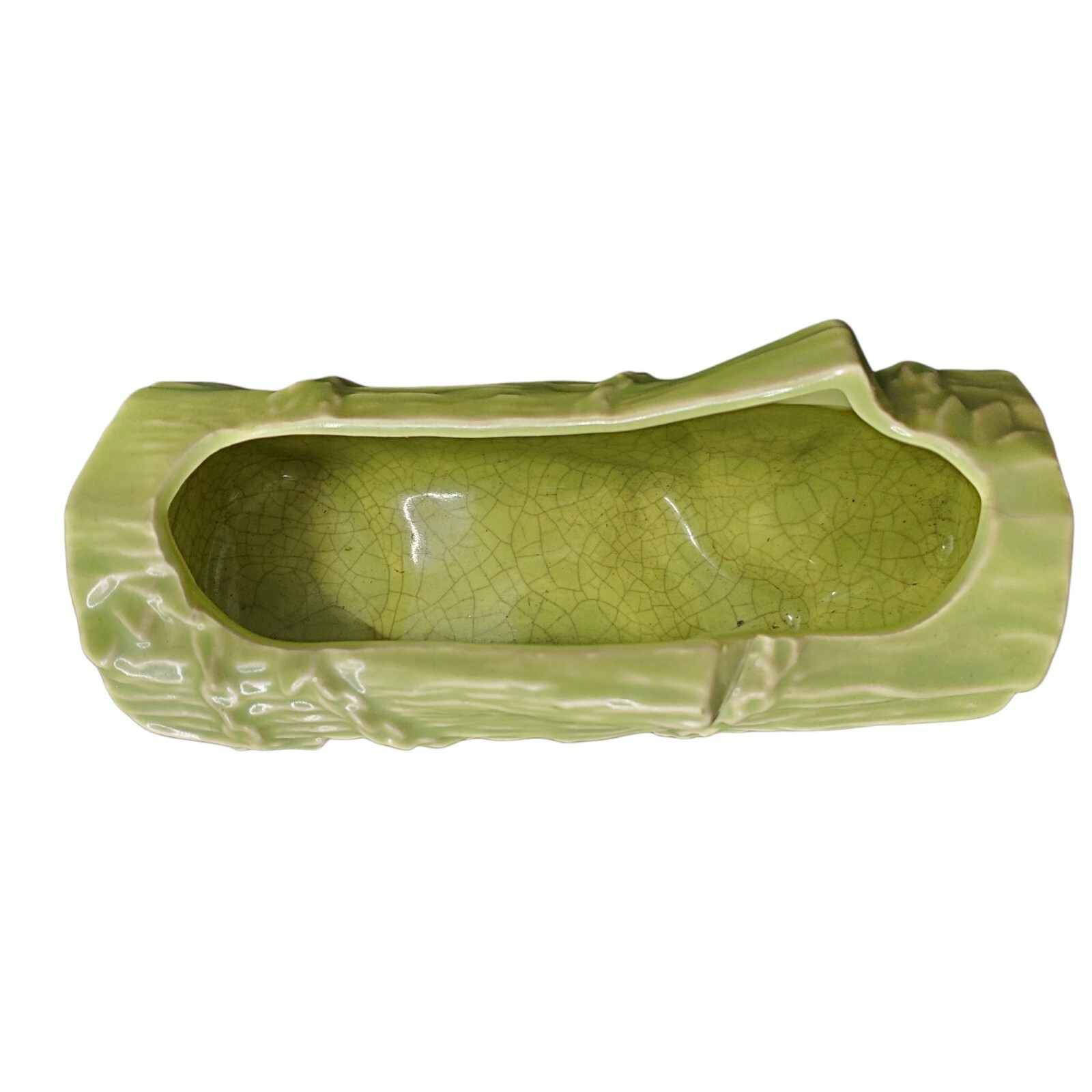 Vintage 1954 McCoy Pottery Green Log Chain Planter Wood Grain Mid Century MCM