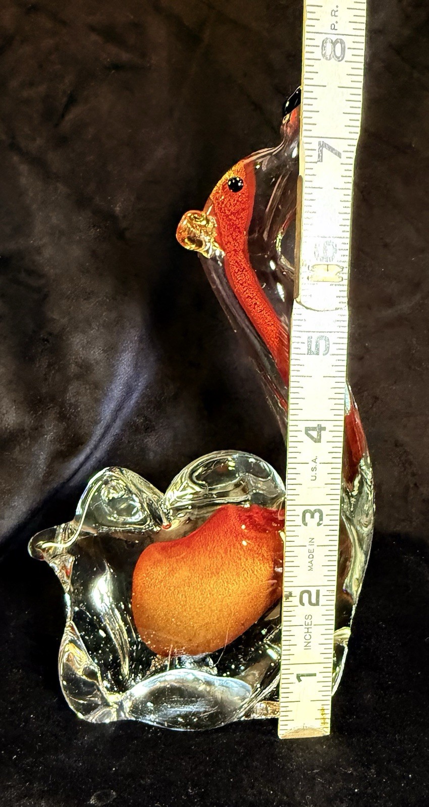 Vintage Murano Style Art Glass Two Hump Camel Sculpture Clear & Orange Colored