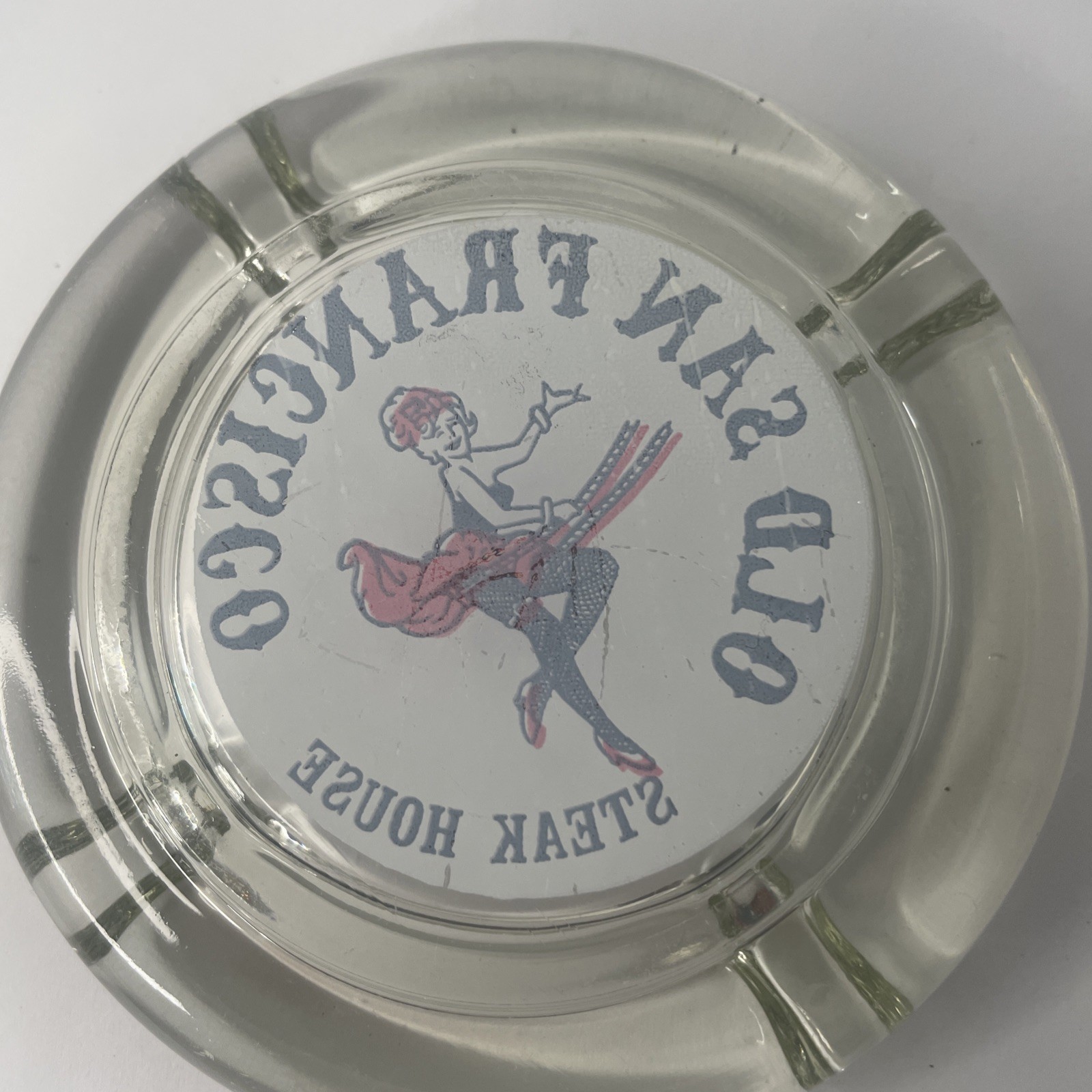 Vintage OLD SAN FRANCISCO Steak House Ashtray Glass Round Great Graphics VGC